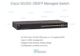 SG350-28P - Cisco 350 Series Managed Switches, 24 10/100/1000 ports (24 PoE ports with 195W power budget), 2 Gigabit copper/SFP combo + 2 SFP ports Networking Switches JS Bazar