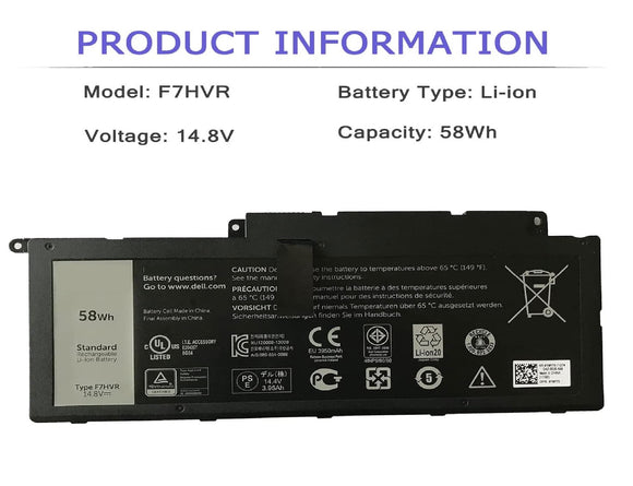 DELL F7HVR Laptop Battery for Dell Insprion 14 7437 Dell Inspiron 15 7537 Series Dell Insprion 17 7737 Series F7HVR JR9TD Y1FGD 62VNH 062VNH G4YJM T2T3J 89JW7 17HR-1728T 451-BBEO 58Wh 14.8V 4-Cell Laptop Batteries JS Bazar