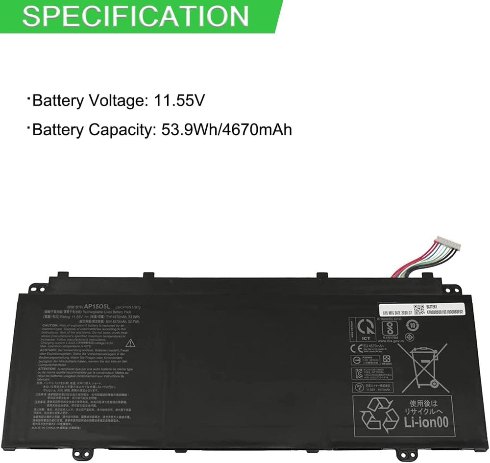 AP15O5L AP1505L Replacement Battery Compatible with Aspire S13 S5-371 S5-371-52JR S5-371-56VE S5-371-537B S5-371-53NX S5-371-71QZ S5-371-757T 5-37152 UK Laptop Batteries JS Bazar