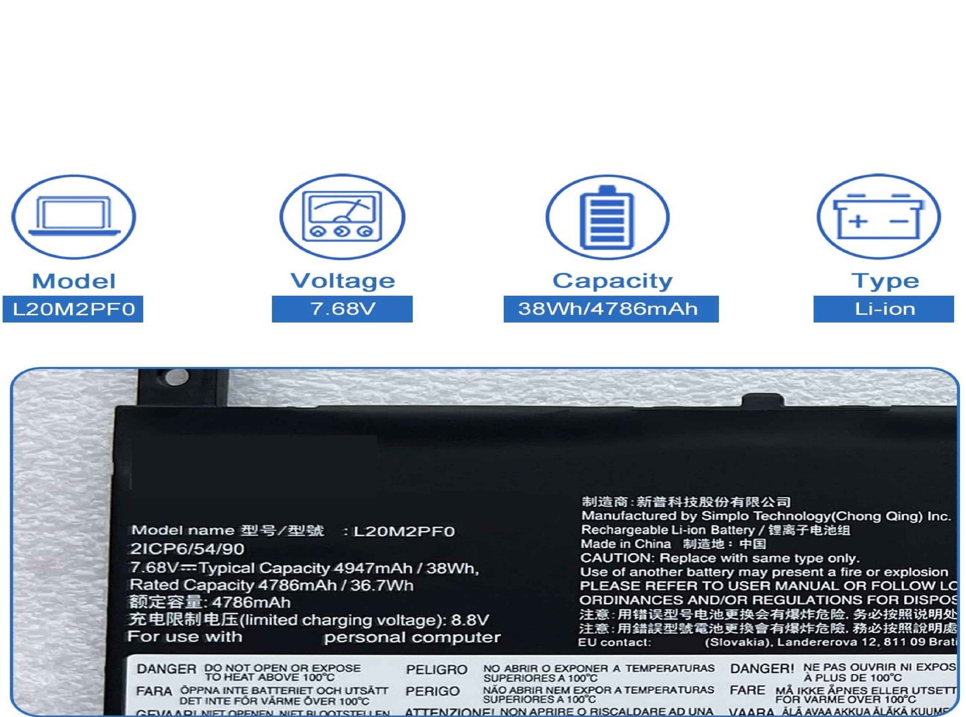 L20M2PF0 Laptop Battery Replace for Lenovo Ideapad 3-14ITL6 3-15ITL6 3-15ALC6 V14 V15 G2-ITL G2-ALC V17 G4-IRU Series Notebook L20L2PF0 L20B2PF0 7.68V Laptop Batteries JS Bazar