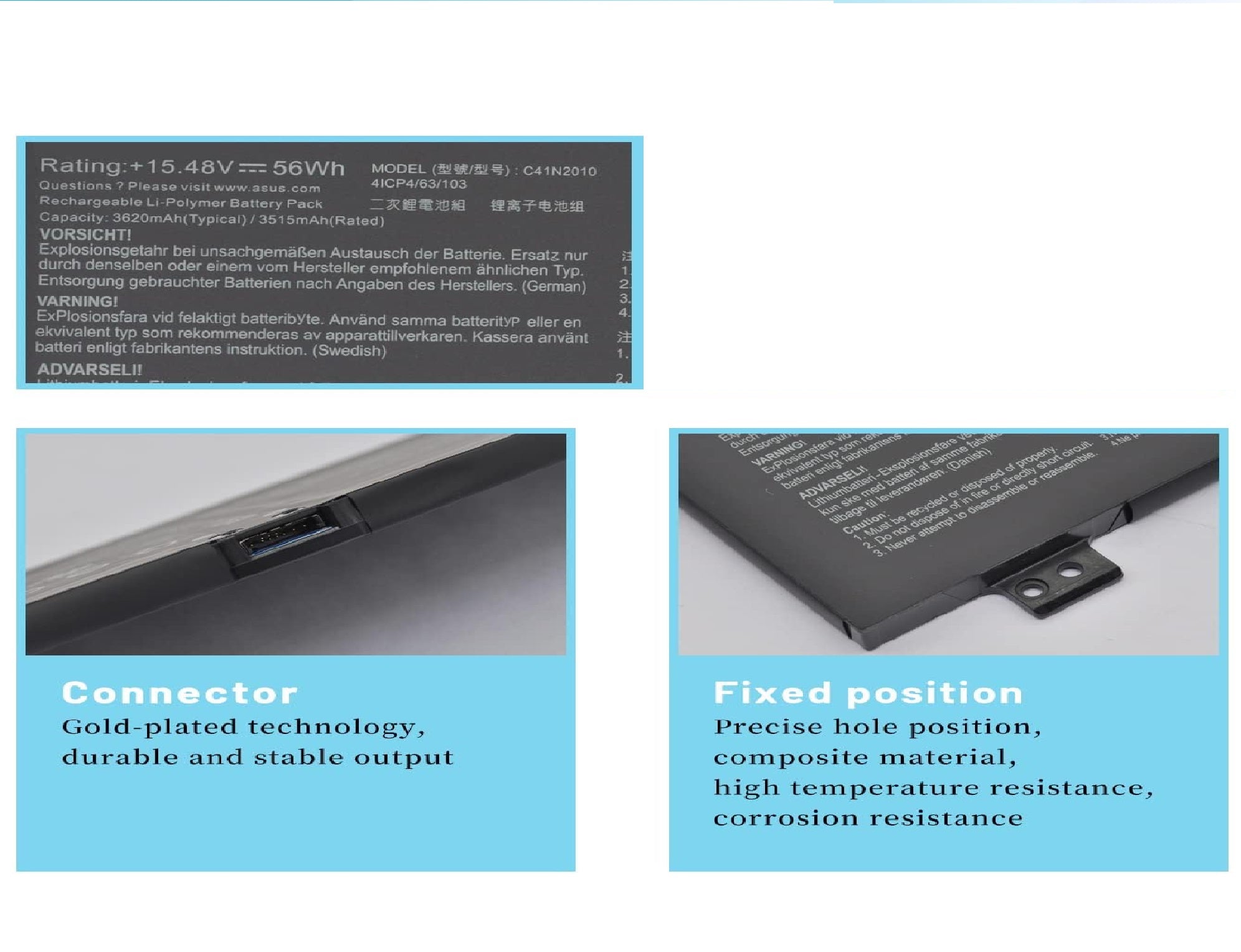 C41N2010 Asus Laptop Battery for ASUS ROG Strix G15 G513IC G513IH G513QC G513QE ROG Strix G17 G713QE G713QE-HX008T G713QE-HX009T 0B200-03890000 4ICP4/63/103 (15.48V 56Wh/3620mAh) Laptop Batteries JS Bazar