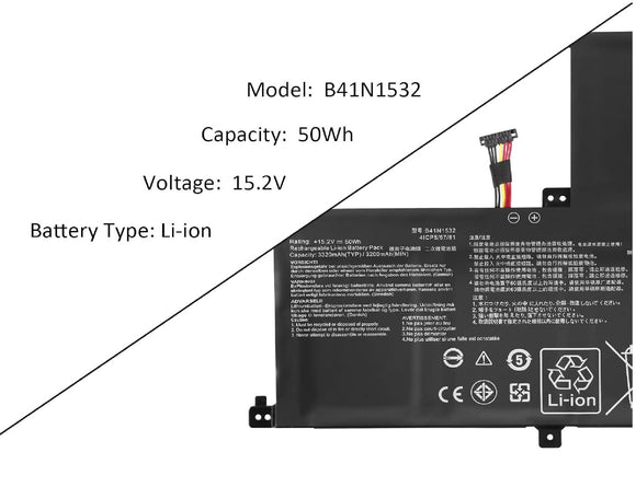 B41N1532 Asus Laptop Battery Replacement for Asus Q504U Q504UA Q504UAK Q534UA Zenbook Flip UX560 UX560UA UX560UAK UX560UA-FZ014T UX560UQ-FJ051T Q504UA-BBI5T12 BHI5T13 BHI7T21 B41BK25 B41Bl95 15.2V 50Wh Laptop Batteries JS Bazar