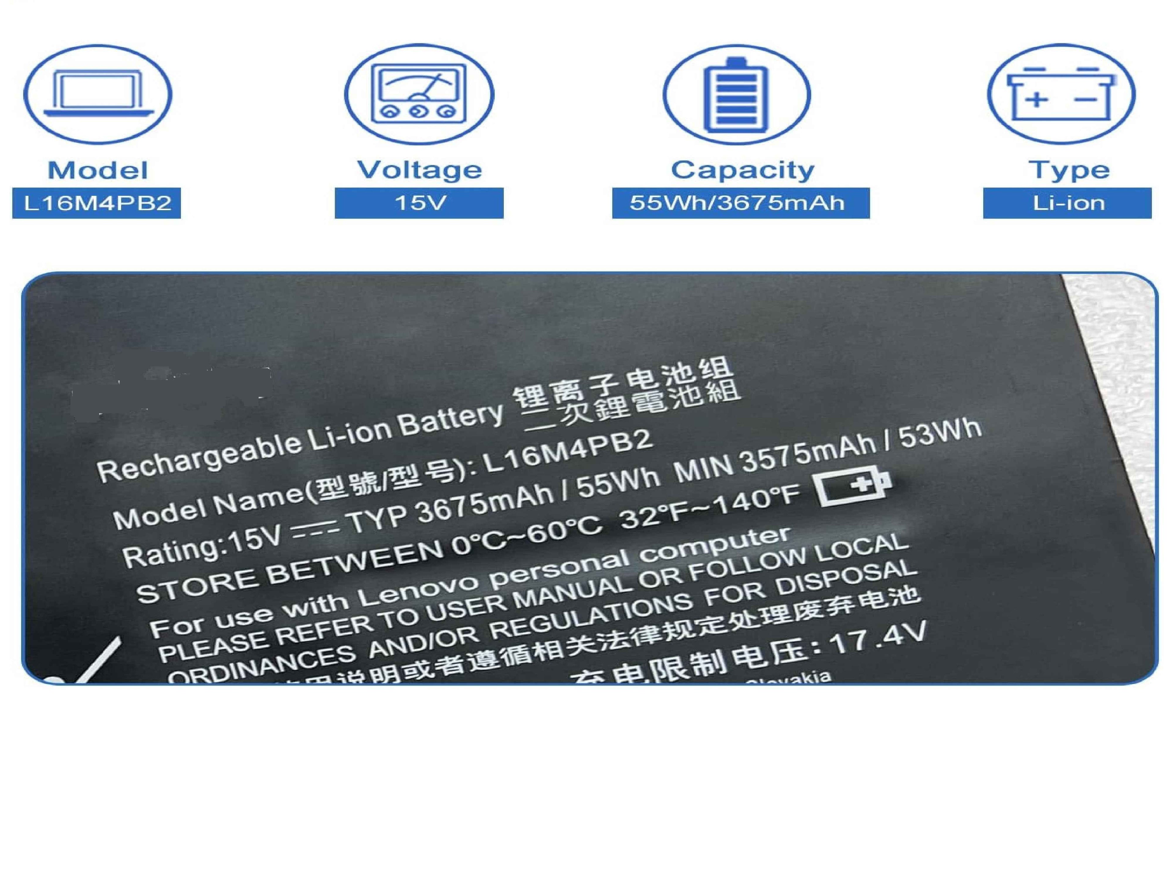 L16M4PB2 (15V 55Wh/3675mAh 4-Cells) Laptop Battery Compatible with Lenovo Ideapad 720S-14IKB V720-14 Series Notebook L16L4PB2 L16C4PB2 Laptop Batteries JS Bazar