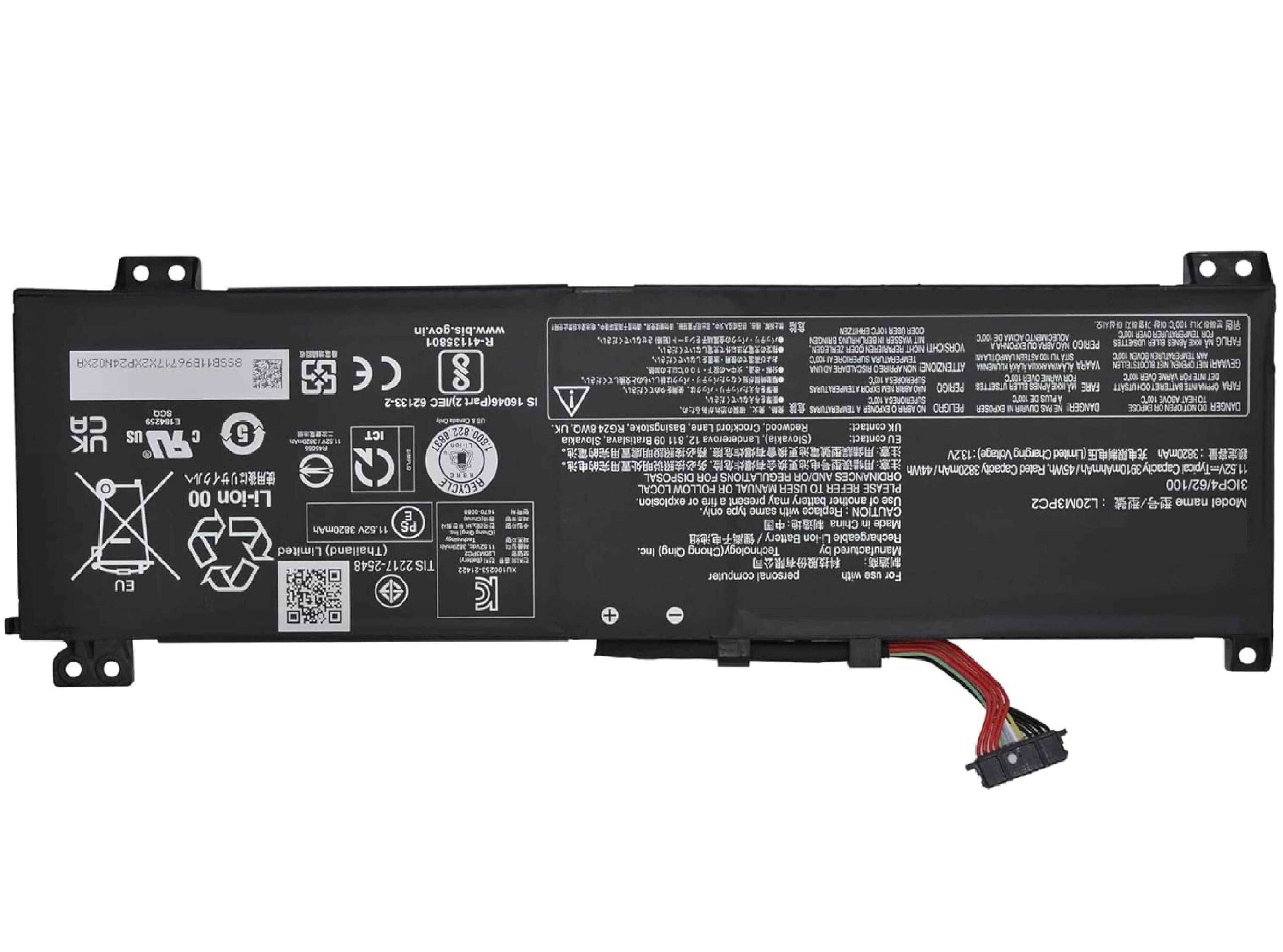 L20C3PC2 L20D3PC2 L20M3PC2 Laptop Battery for Lenovo Ideapad Gaming 3i 3-15ACH6 82K1 Model 82K20015US 82K200UTUS 3-15IHU6 82K2 5-15ITH6H Series 5B11B96715 SB11B96717 5B11B96718 5B11B96719 11.52V 45Wh Laptop Batteries JS Bazar