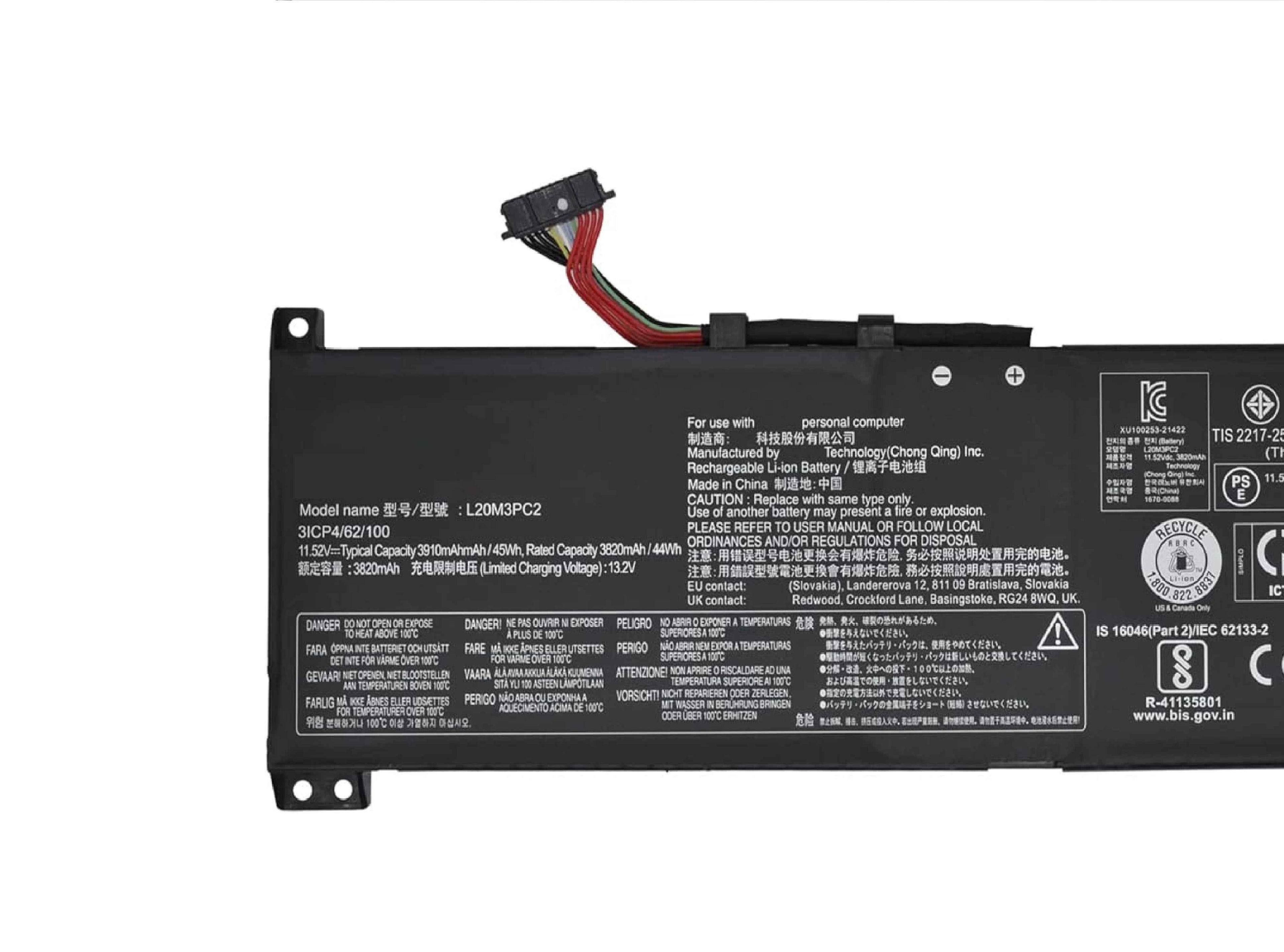 L20C3PC2 L20D3PC2 L20M3PC2 Laptop Battery for Lenovo Ideapad Gaming 3i 3-15ACH6 82K1 Model 82K20015US 82K200UTUS 3-15IHU6 82K2 5-15ITH6H Series 5B11B96715 SB11B96717 5B11B96718 5B11B96719 11.52V 45Wh Laptop Batteries JS Bazar