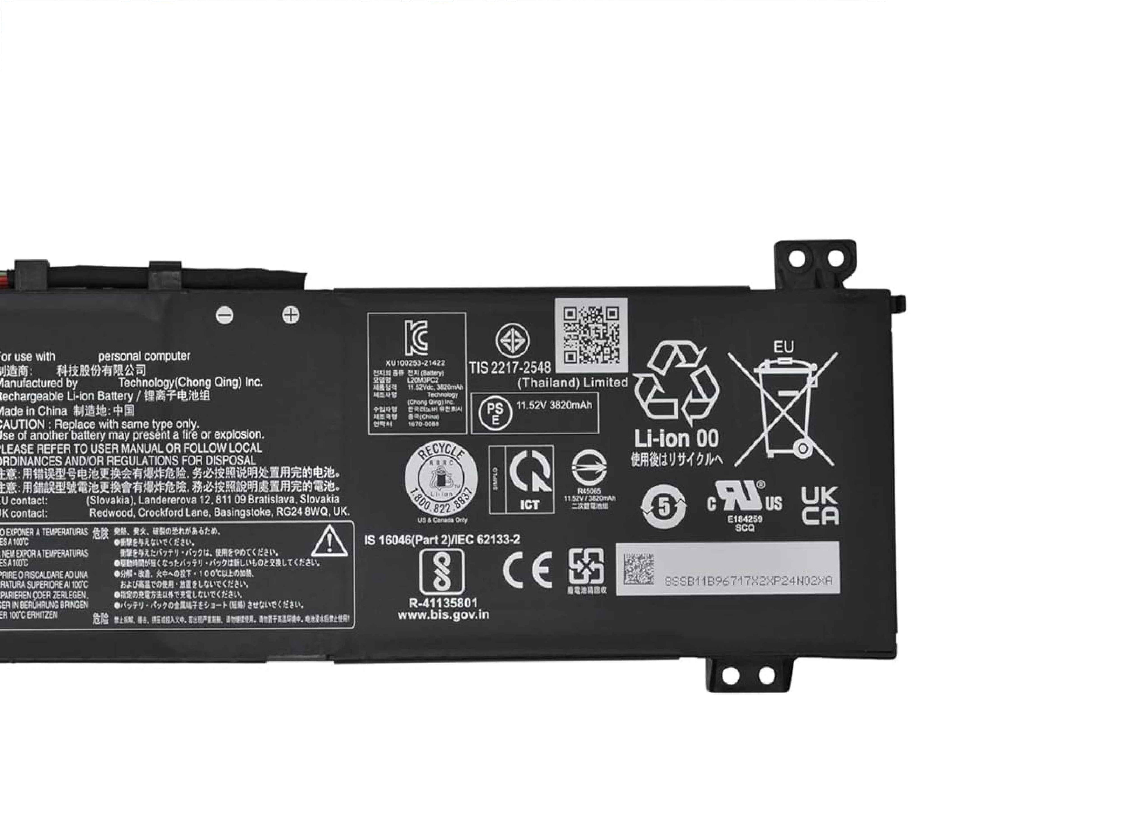L20C3PC2 L20D3PC2 L20M3PC2 Laptop Battery for Lenovo Ideapad Gaming 3i 3-15ACH6 82K1 Model 82K20015US 82K200UTUS 3-15IHU6 82K2 5-15ITH6H Series 5B11B96715 SB11B96717 5B11B96718 5B11B96719 11.52V 45Wh Laptop Batteries JS Bazar