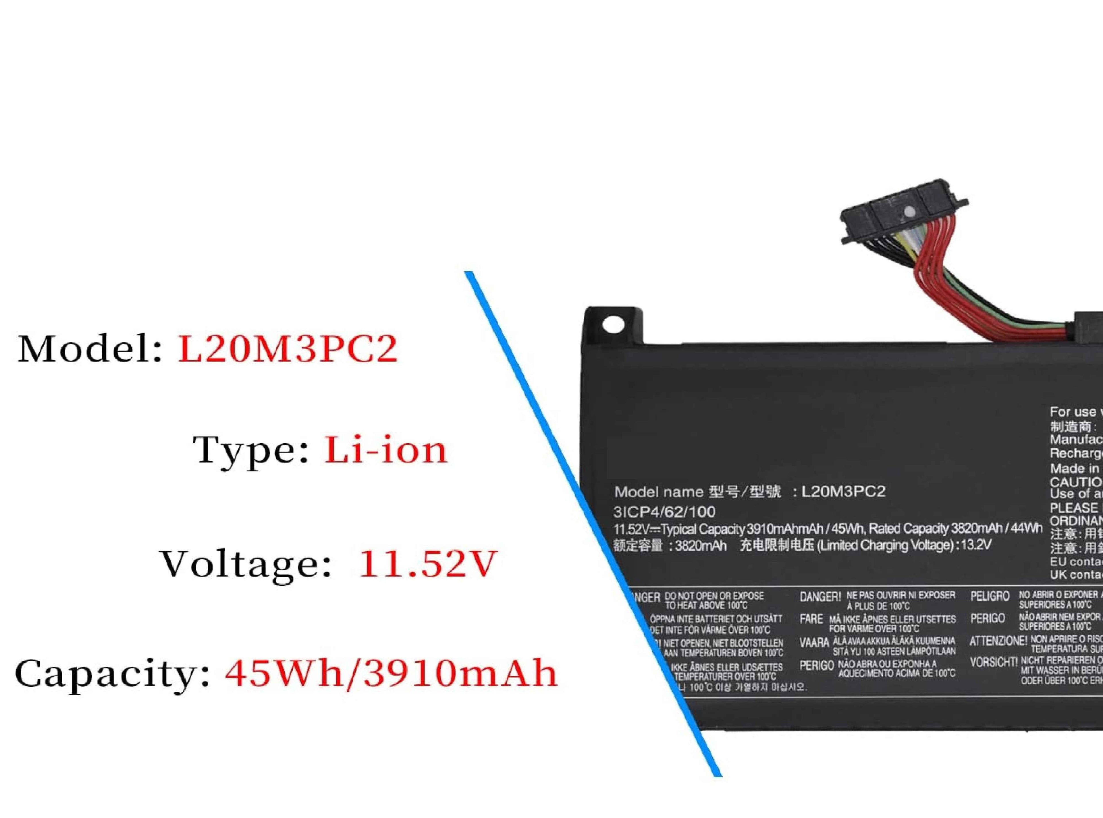 L20C3PC2 L20D3PC2 L20M3PC2 Laptop Battery for Lenovo Ideapad Gaming 3i 3-15ACH6 82K1 Model 82K20015US 82K200UTUS 3-15IHU6 82K2 5-15ITH6H Series 5B11B96715 SB11B96717 5B11B96718 5B11B96719 11.52V 45Wh Laptop Batteries JS Bazar