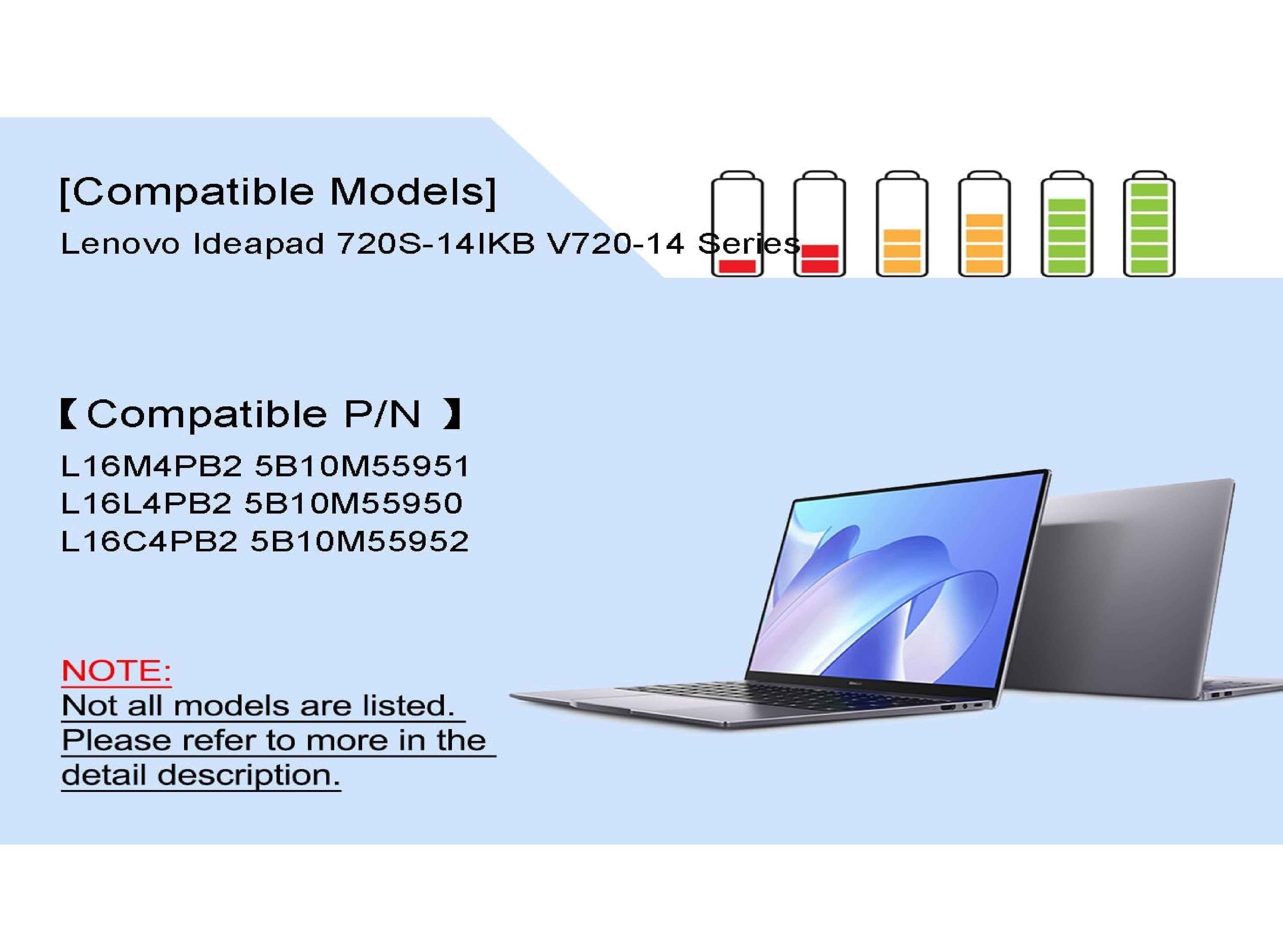 L16M4PB2 (15V 55Wh/3675mAh 4-Cells) Laptop Battery Compatible with Lenovo Ideapad 720S-14IKB V720-14 Series Notebook L16L4PB2 L16C4PB2 Laptop Batteries JS Bazar