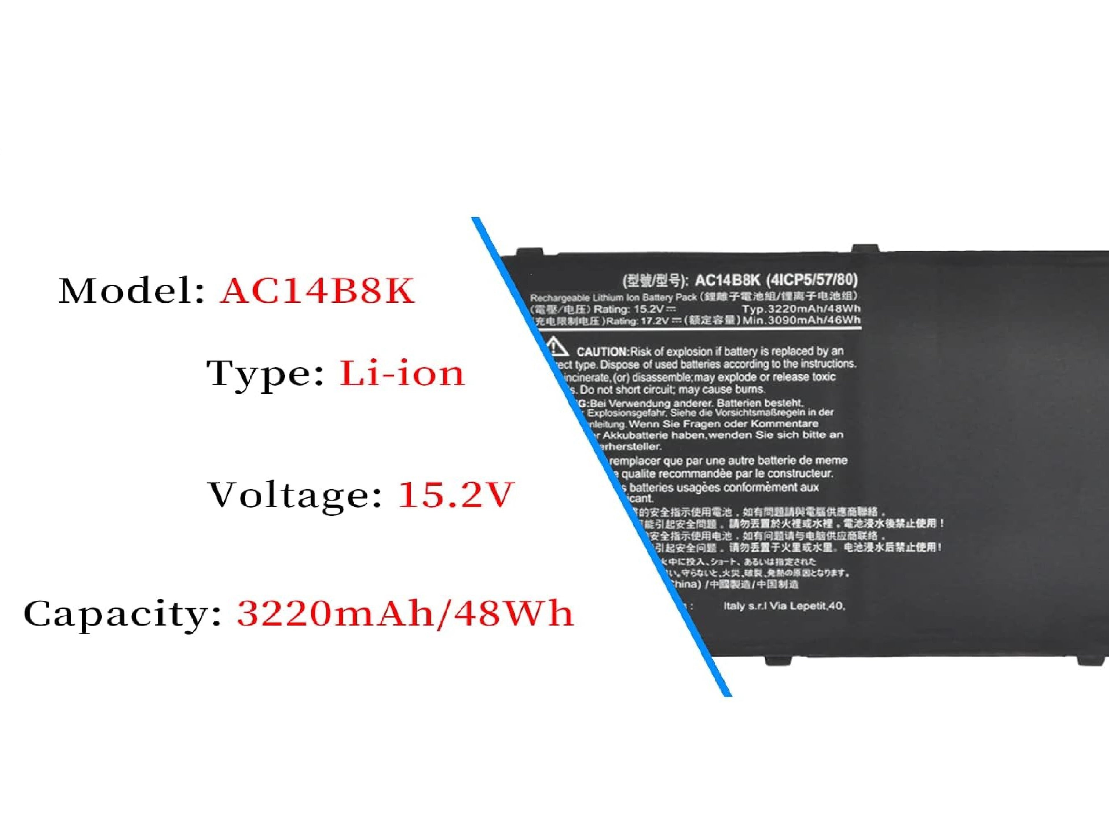 AC14B8K AC14B3K Acer Laptop Battery for Acer Aspire R3-131T R5-471T R5-571T R7-371T Chromebook CB3-111 CB3-511 CB3-531 CB5-571 Swift 3 SF314-51 SF314-52 Nitro 5 AN515-51 AN515-52 AN515-53 Series 15.2V 48Wh Laptop Batteries JS Bazar