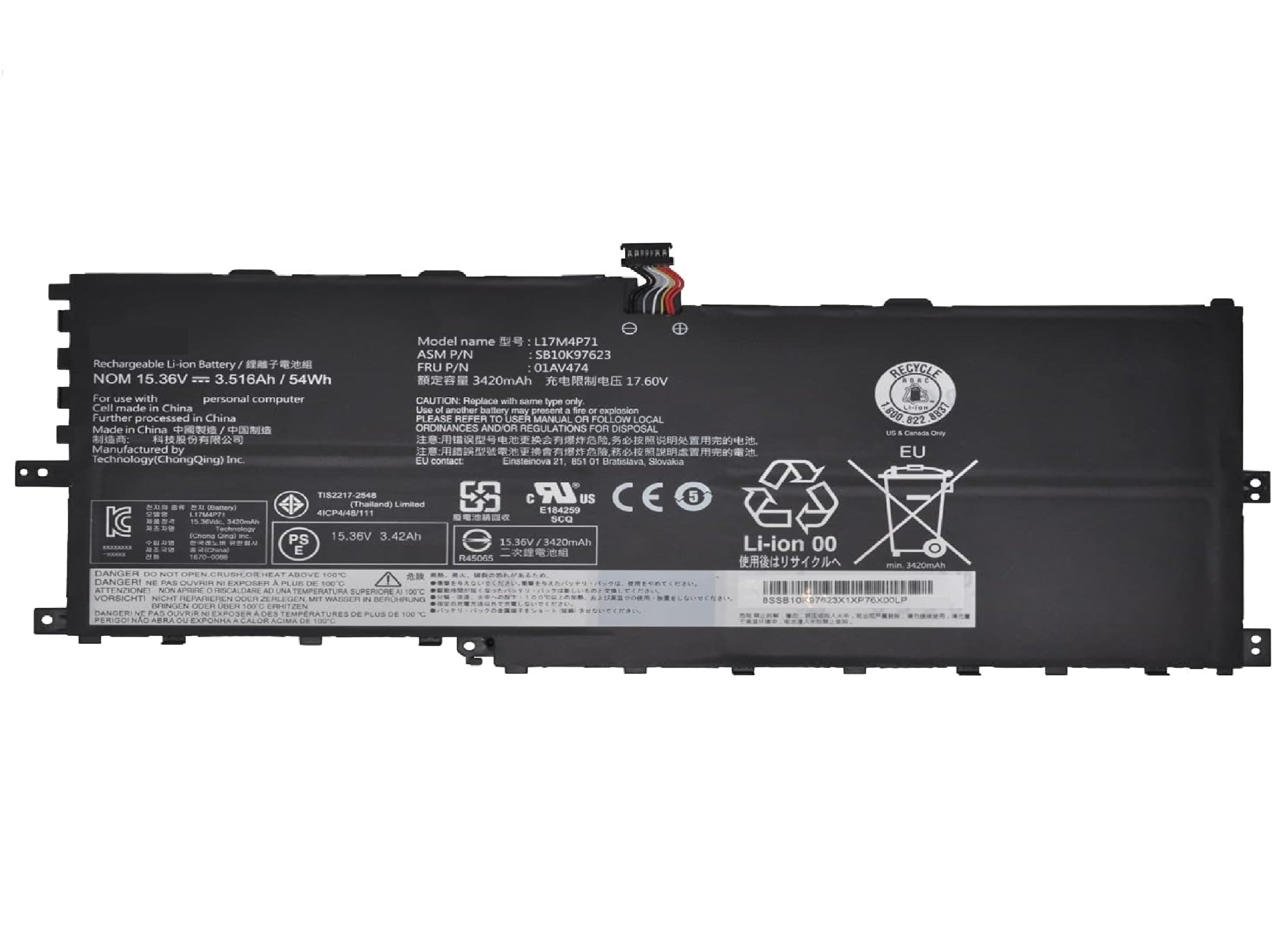 L17M4P71 L17C4P71 L17M4P73 Laptop Battery for Lenovo ThinkPad X1 Yoga 3rd Gen 2018 Series 20LD 20LE 20LF 20LG TP00076D 01AV474 SB10K97623 01AV475 SB10K97624 01AV499 SB10K97638 02DL003 15.36V 54Wh Laptop Batteries JS Bazar