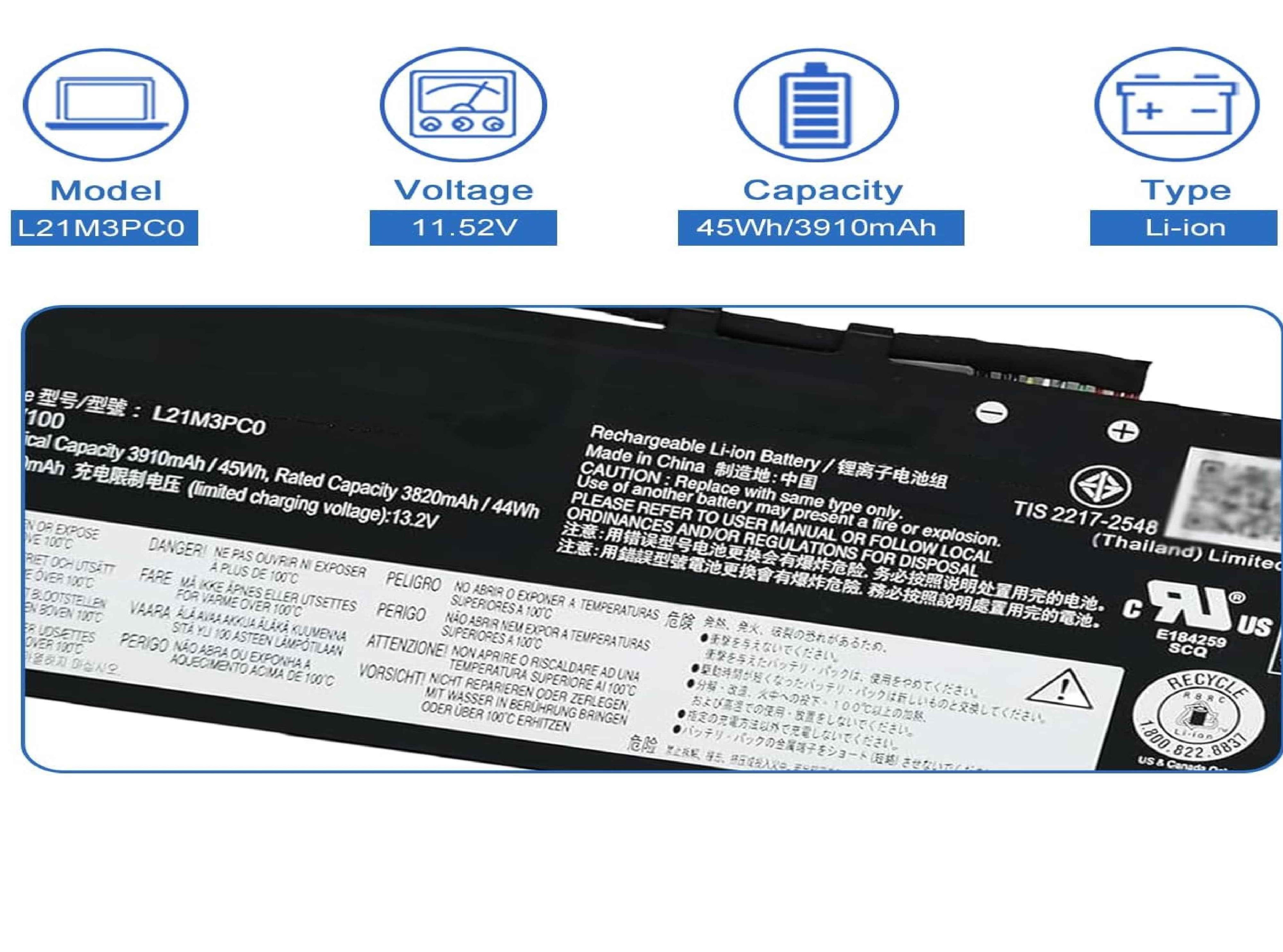 L21M3PC0 L21C3PC0 L21D3PC0 Laptop Battery Replacement for Lenovo IdeaPad Gaming 3-15IAH7 Gaming 3-15ARH7 Series SB11F36375 SB11F36367 SB11F36369 5B11F36371 5B11F36370 11.52V 45Wh 3910mAh Laptop Batteries JS Bazar