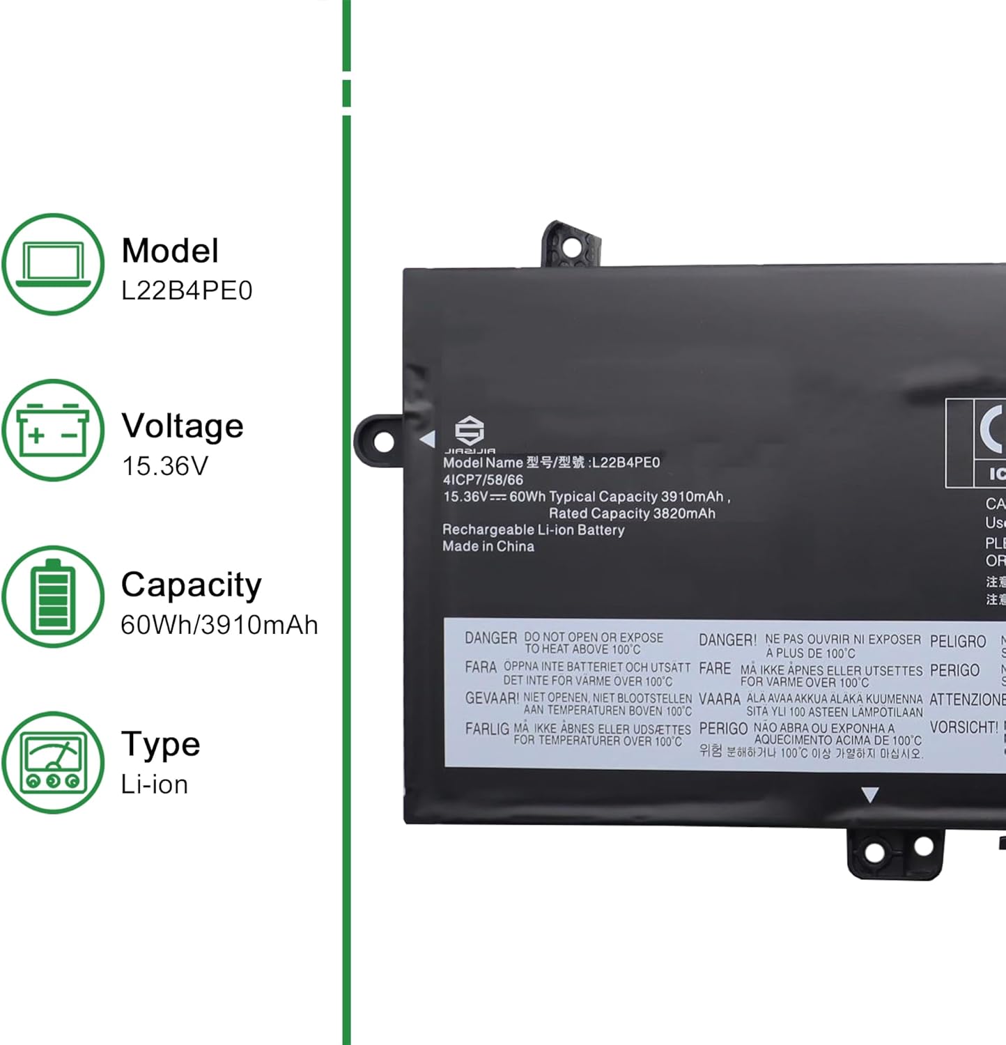 L22B4PE0 Laptop Battery Replacement for Lenovo ThinkBook 14 G6 ABP IRL K14 G2 IRU Series SB11L67319 5B11L67335 SB11N47475 5B11N47446 L22M4PE0 SB11L67315 5B11L67337 L22D4PE0 15.36V 60Wh Laptop Batteries JS Bazar