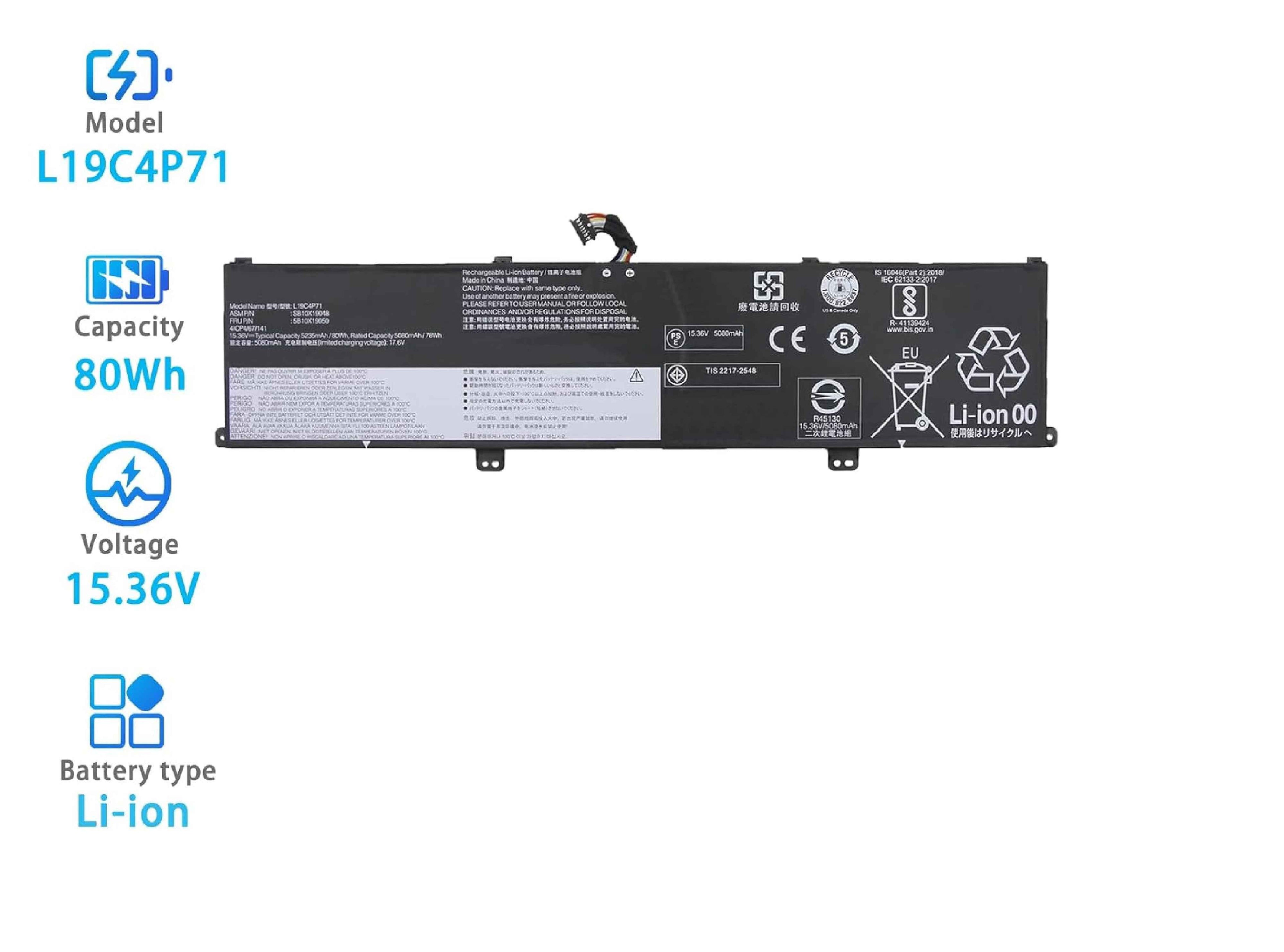 L19C4P71 Laptop Battery Compatible with Lenovo ThinkPad X1 Extreme P1 3rd Gen Series Notebook 5B10X19048 5B10X19050 L19M4P71 5B10X19047 5B10X19049 15.36V 80Wh 5235mAh Laptop Batteries JS Bazar