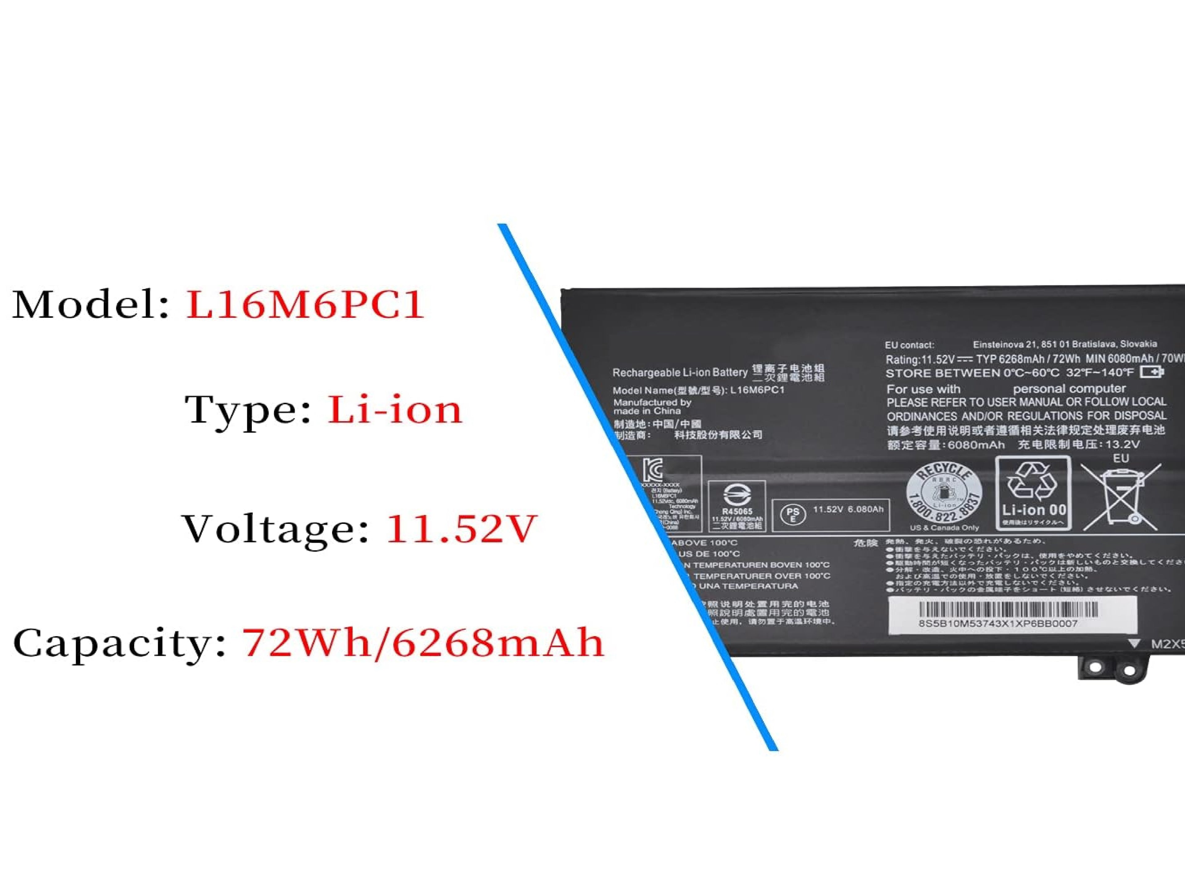 L16M6PC1 L16C6PC1 L16L6PC1 Laptop Battery for Lenovo Yoga 720 720-15 720-15Ikb Series 5B10M53743 5B10M53744 5B10M53745 3ICP4/43/110-2 11.52V 72Wh Laptop Batteries JS Bazar