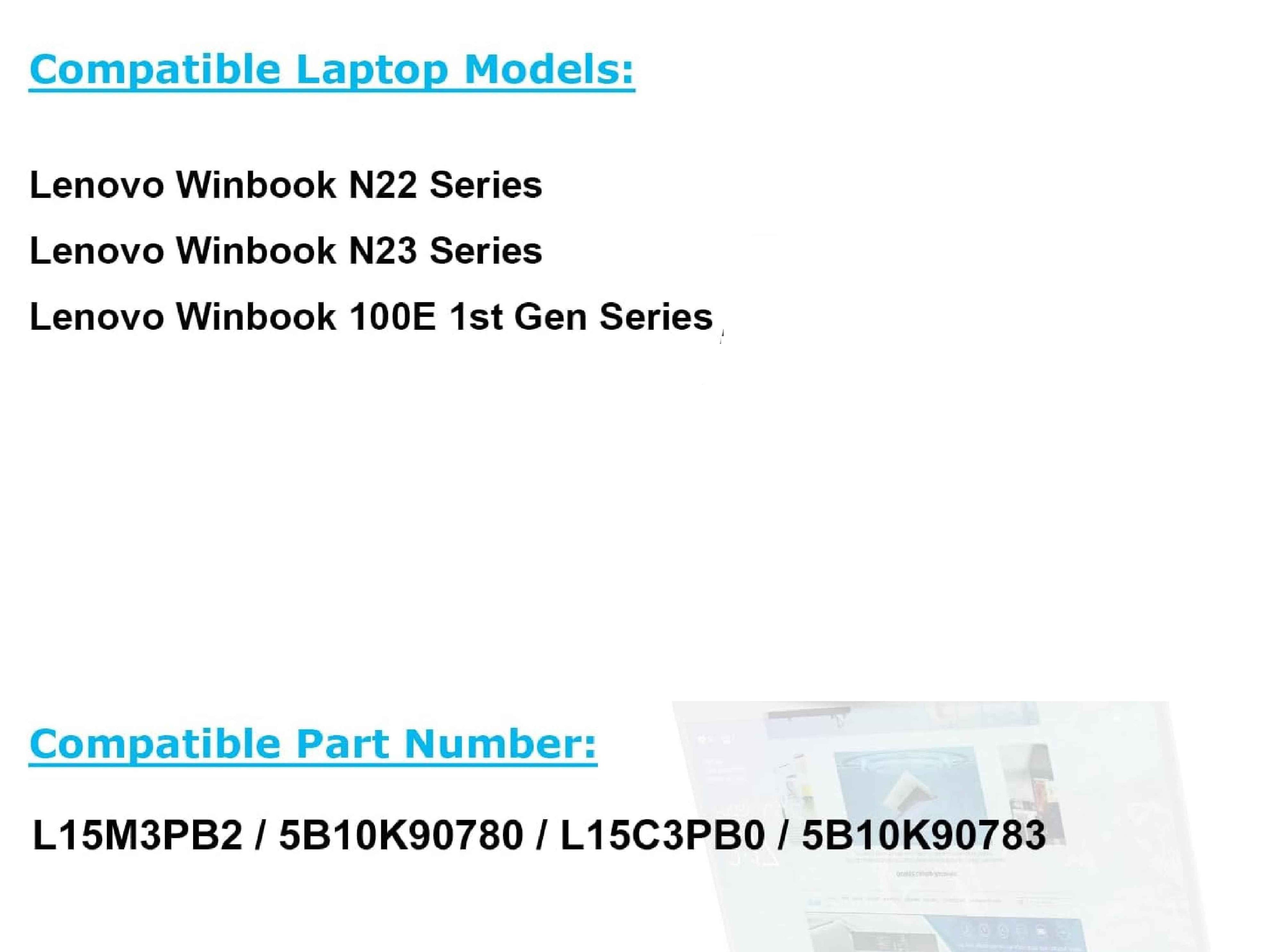 L15M3PB2 Laptop Battery Compatible with Lenovo 100e Winbook/300e Winbook/N22 N23 N24 Winbook Series Notebook 5B10K90780 L15C3PB0 5B10K90783 11.25V 45Wh 4000mAh Laptop Batteries JS Bazar