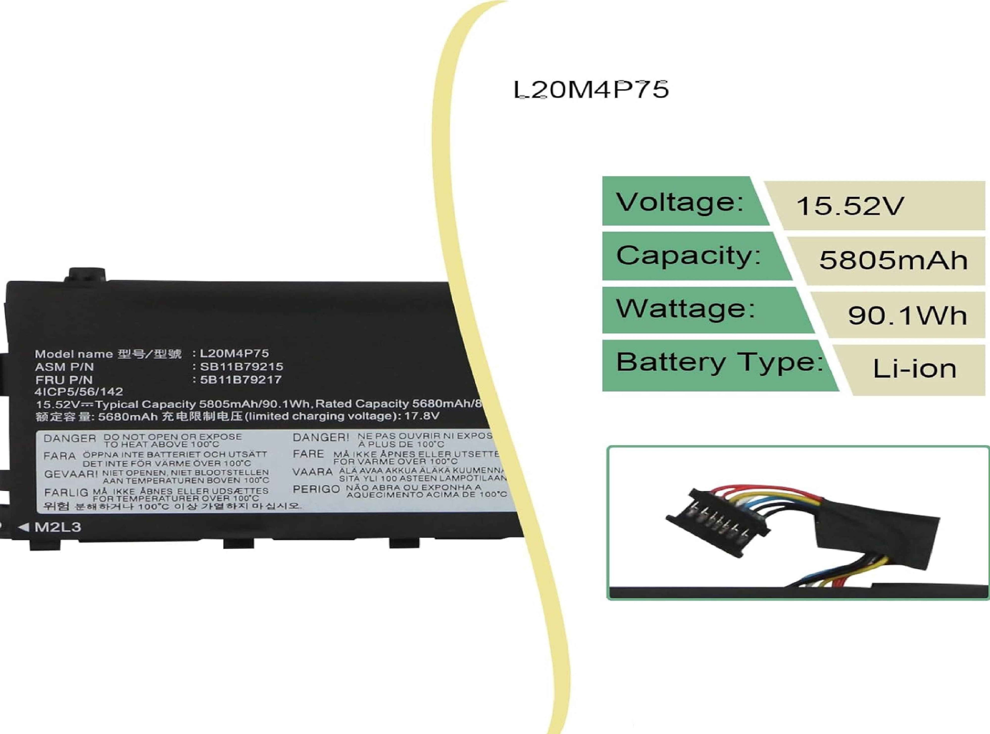 L20D4P75 L20M4P75 Laptop Replacement Battery for Lenovo ThinkPad P1 Gen 4 20Y3 20Y4 P1 Gen 5 ThinkPad X1 Extreme 4th Gen 20Y5 X1 Extreme Gen 5 Series Battery SB11B79215 5B11B79217 90.1Wh 15.52V Laptop Batteries JS Bazar