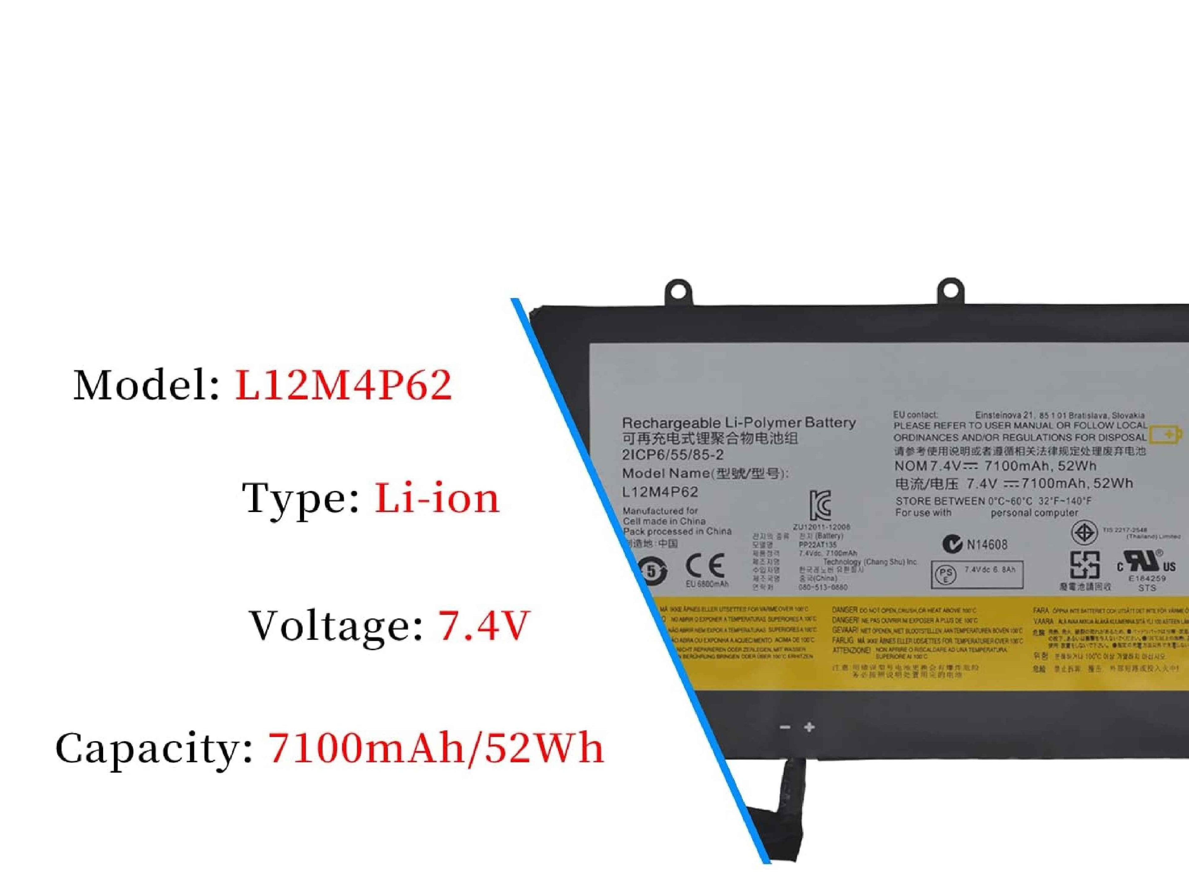 L12M4P62 L12L4P62 Laptop Battery for Lenovo Ideapad U430 U430P U530 U530-20289 Touch 121500199 121500200 121500163 2ICP6/55/85-2 7.4V 52Wh Laptop Batteries JS Bazar