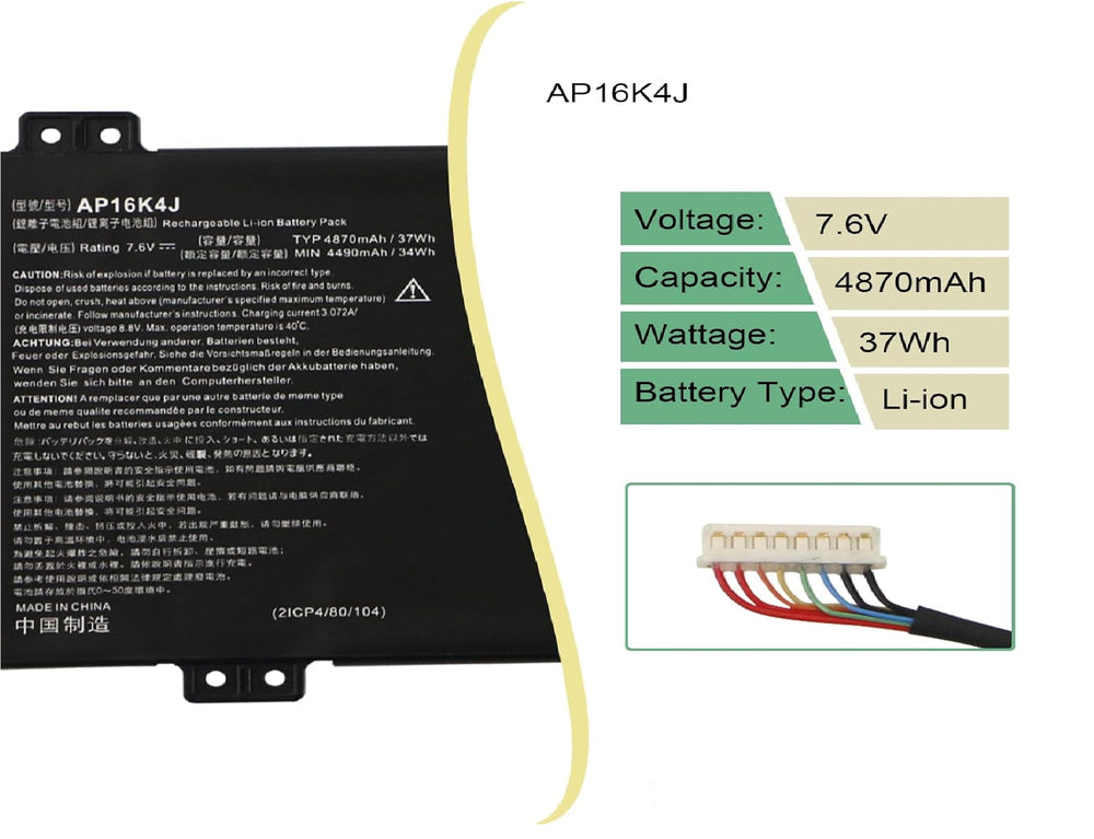 AP16K4J AP16K5J Laptop Battery for Acer Chromebook Spin 11 R751T R751TN CP511-1HN R751T-C0QV R751T-C15C R751T-C32Z R751T-C4X0 R751TN-C0CG R751TN-C0Q R751TN-C0QV R751TN-C15Q 0B200-00840100 KT00205003 Laptop Batteries JS Bazar
