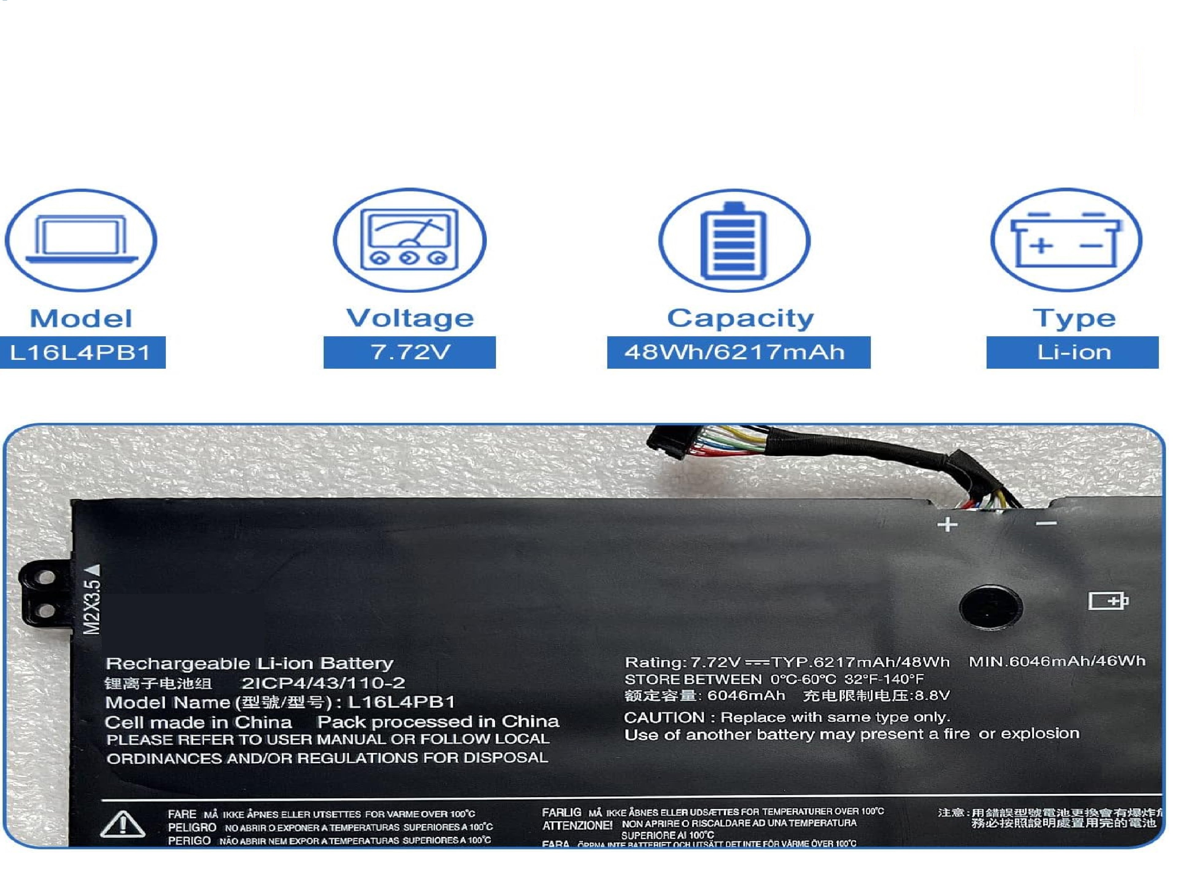 L16L4PB1 L16C4PB1 Laptop Battery Compatible with Lenovo Yoga 720-13IKB 730-13IKB 730-13IWL Series Notebook L16M4PB1 2ICP4/43/110-2 5B10M52738 5B10M52739 5B10M52740 5B10Q38237 7.72V 48Wh Laptop Batteries JS Bazar