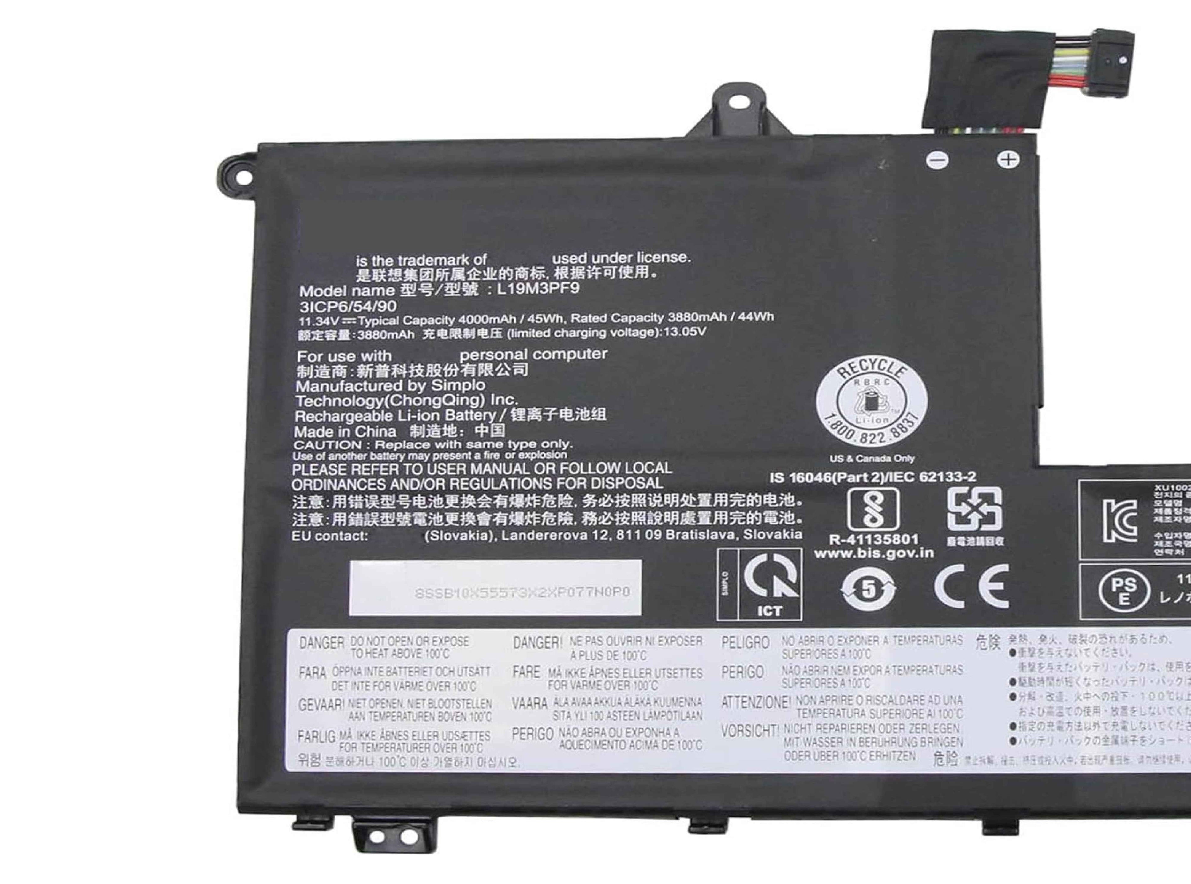 L19M3PF9 Replacement for Lenovo ThinkBook 14-IML 14-IIL 15-IML 15-IIL Series SB10X55573 5B10X55569 L19C3PF9 L19L3PF8 L19D3PF1 L19M3PF1 L19L3PF1 L19C3PF1 L19D3PF2 L19M3PF2 L19L3PF1 11.34V 45Wh Laptop Batteries JS Bazar