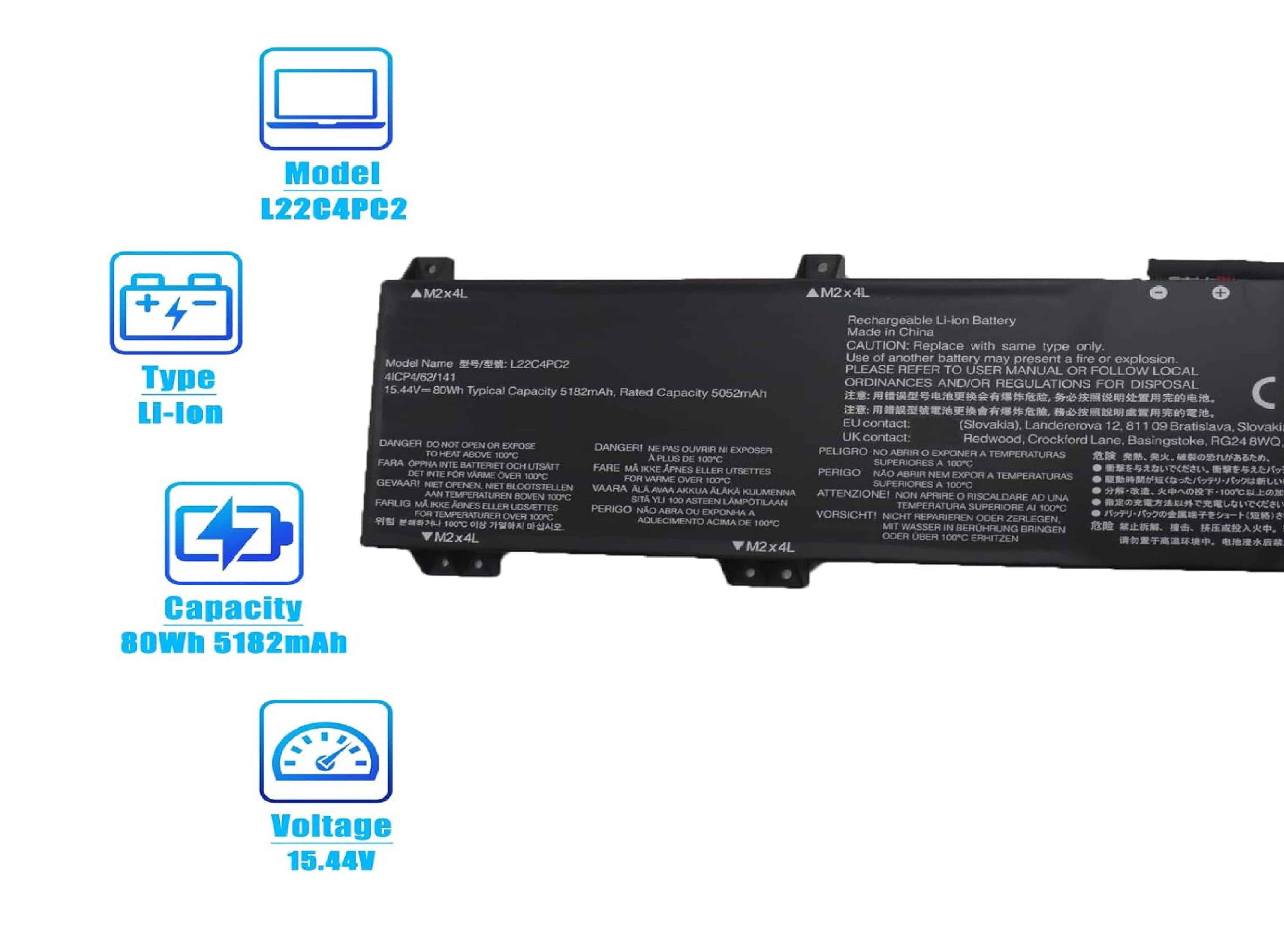 L22C4PC2 SB11N45406 5B11N45430 Battery Replacement for Lenovo Legion Slim 5-16APH8 5-16IRH8 5-16AHP9 5-16ARP9 / LOQ 16APH8 / LOQ 16IRH8 L22D4PC2 SB11K38742 L22B4PC2 SB11K38738 L22M4PC2 SB11K38741 Laptop Batteries JS Bazar