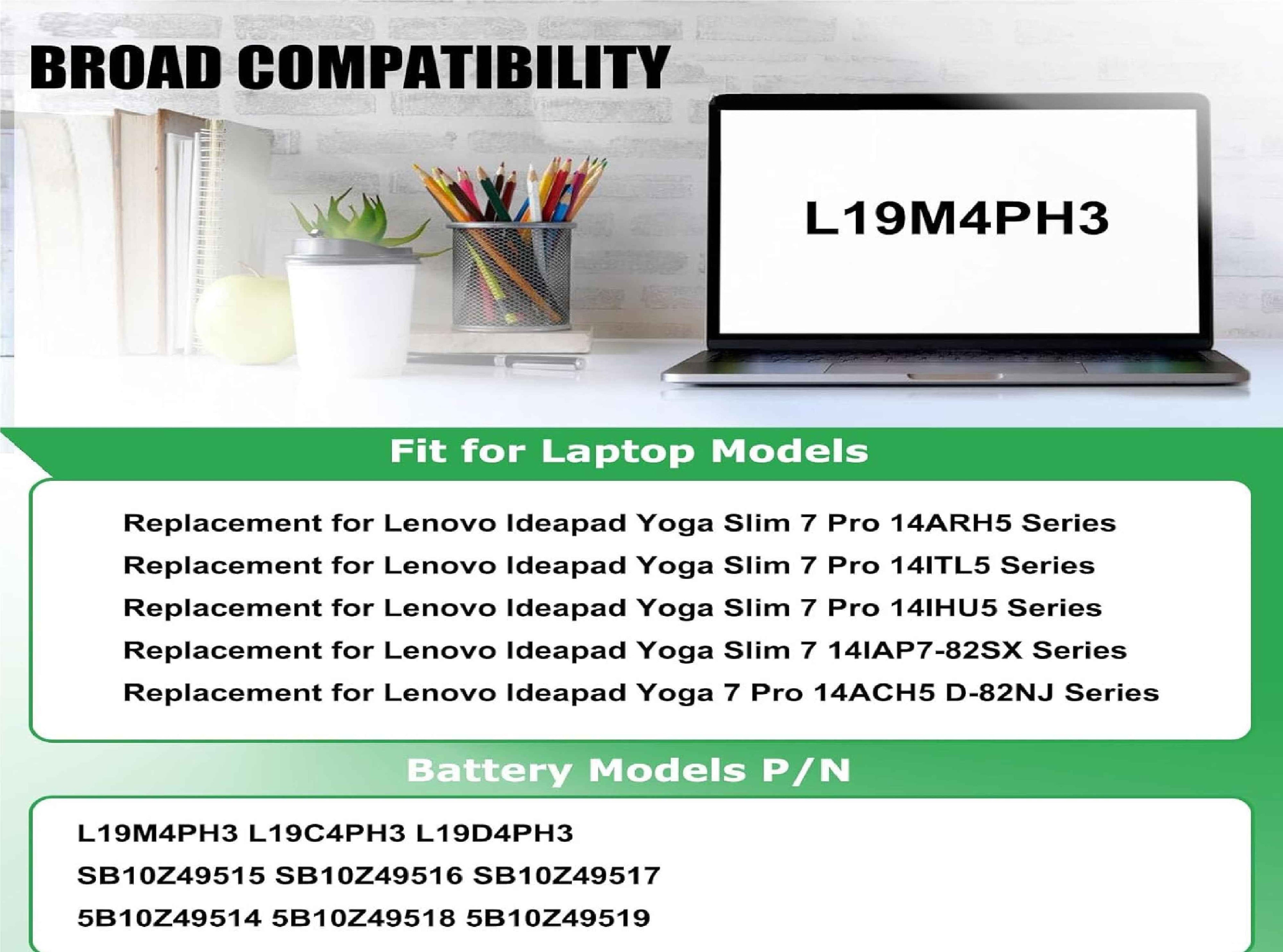 L19M4PH3 L19C4PH3 Laptop Battery Replacement for Lenovo Ideapad Yoga Slim 7 Pro-14ARH5, Ideapad Yoga Slim 7 Pro-14ITL5 Series L19D4PH3 5B10Z49514 SB10Z49515 SB10Z49516 SB10Z49517 15.44V 61Wh Laptop Batteries JS Bazar