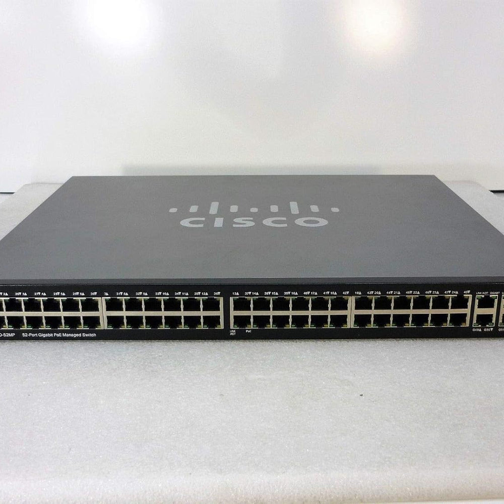 SG300-52MP - Cisco Small Business 300 Series Managed Switches, 50 10/100/1000 ports (48 PoE+ ports with 740W power budget), 2 combo mini-GBIC ports