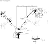 91-LDT49C024 Dual Slim Aluminum Spring-Assisted Monitor Arms, Fits 17" to 32" Screen, 9kg Max Weight, 180° Rotation Stop, Cable Management, Tension Indicator, Space Grey Desktop Mount JS Bazar