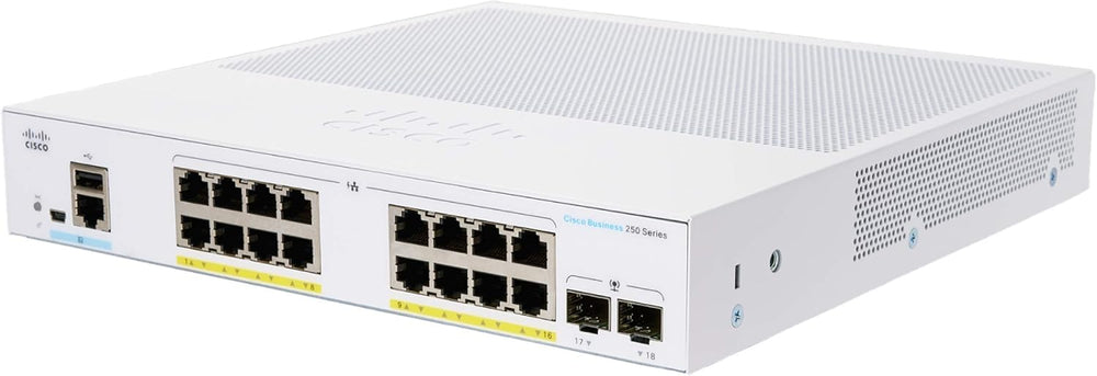 CBS250-16P-2G - Cisco Business 250 Series Smart Switches, Cisco Business 250 Switch, 16 10/100/1000 PoE+ ports with 120W power budget, 2 Gigabit SFP