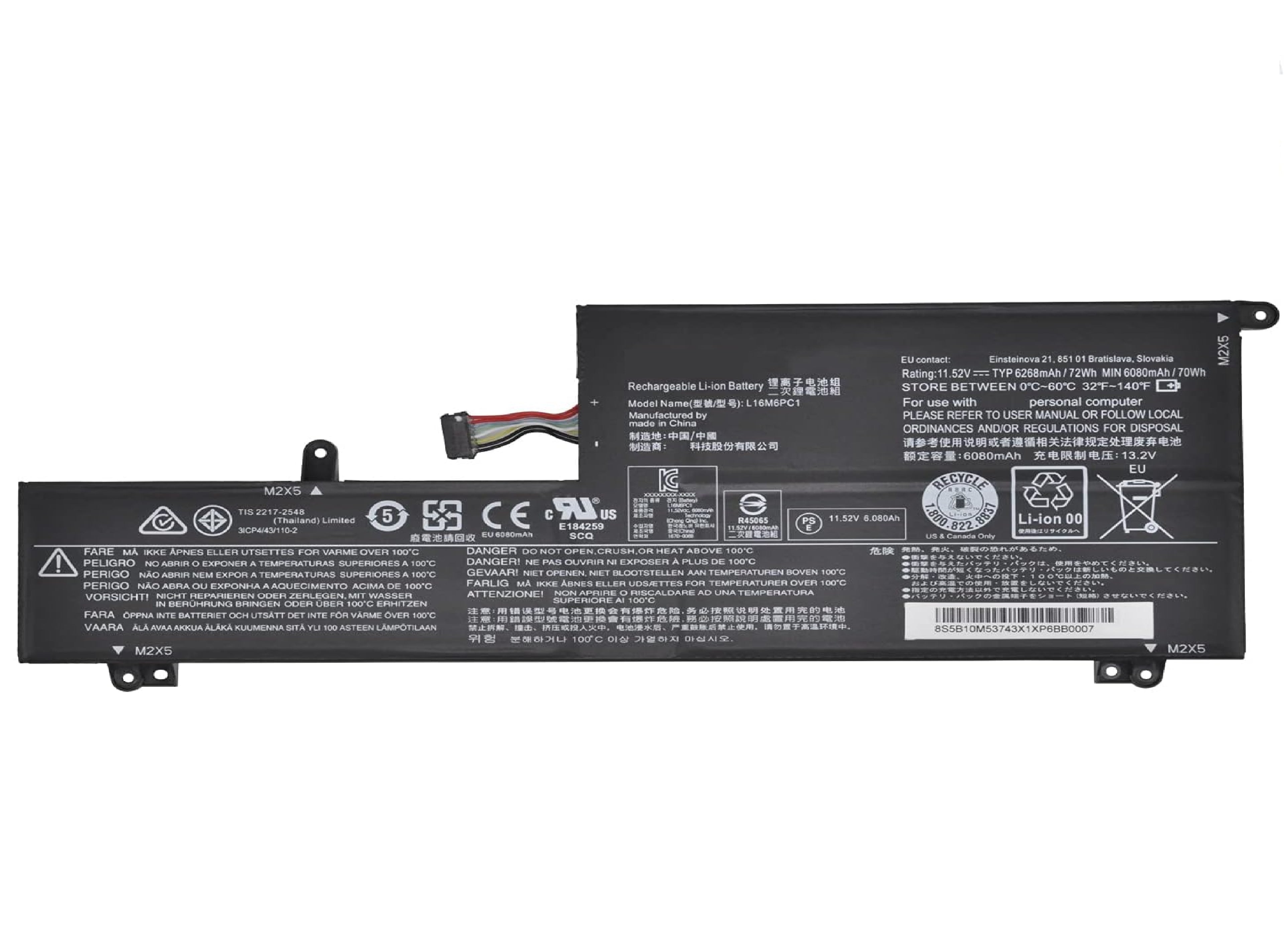L16M6PC1 L16C6PC1 L16L6PC1 Laptop Battery for Lenovo Yoga 720 720-15 720-15Ikb Series 5B10M53743 5B10M53744 5B10M53745 3ICP4/43/110-2 11.52V 72Wh Laptop Batteries JS Bazar