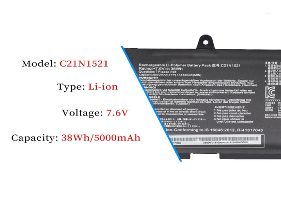 C21N1521 Asus Laptop Battery for ASUS VivoBook E200HA E200HA-1A E200HA-1B E200HA-1E E200HA-1G L200HA Series 0B200-01870000 7.6V 38Wh Laptop Batteries JS Bazar