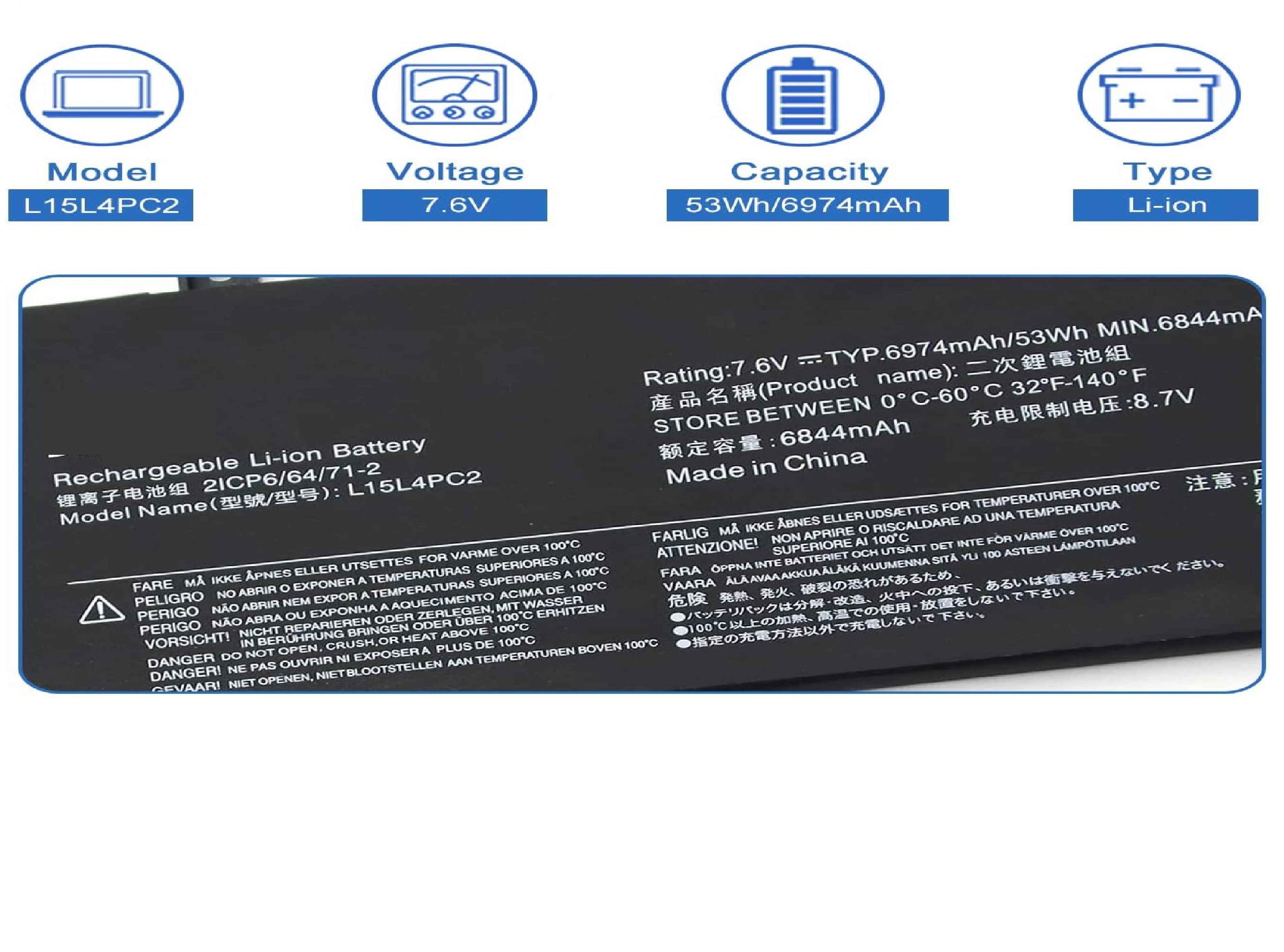 L15L4PC2 L15M4PC2 Laptop Battery Compatible with Lenovo Yoga 710-14IKB 710-14ISK 710-15IKB 710-15ISK 710-14ISK-IFI 710-14ISK-ISE Series Notebook 5B10K90778 5B10K90802 7.6V 53Wh/6974mAh Laptop Batteries JS Bazar
