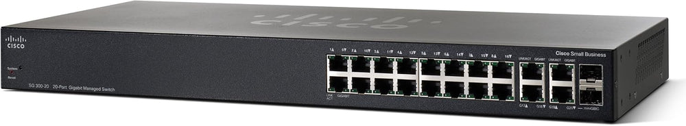 SG300-20 - Cisco Small Business 300 Series Managed Switches, 18 10/100/1000 ports, 2 combo mini-GBIC ports