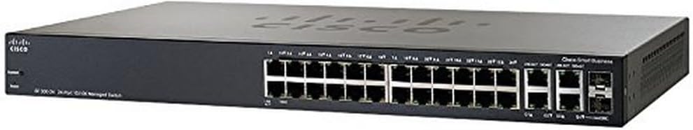 SF300-24PP - Cisco Small Business 300 Series Managed Switches, 24 10/100 PoE+ ports with 180W power budget, 2 10/100/1000 ports - 2 combo mini-GBIC ports