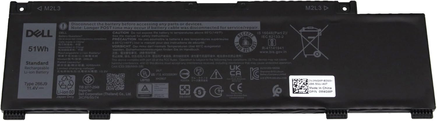 51Wh Original 266J9 Dell Inspiron 14 5490, G3 3590 Series, P89F001 3-cell Dell Laptop Battery Laptop Batteries JS Bazar
