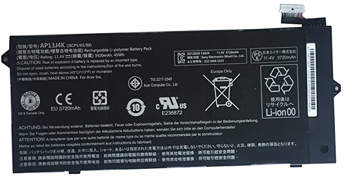 AP13J4K AP13J3K original Acer Laptop Battery for Acer Chromebook 11.6" 11 C720 C720P C740 Series Notebook KT.00304.001 KT.00303.001 CB3-431-C5EX 11.4V 3920mAh Laptop Batteries JS Bazar