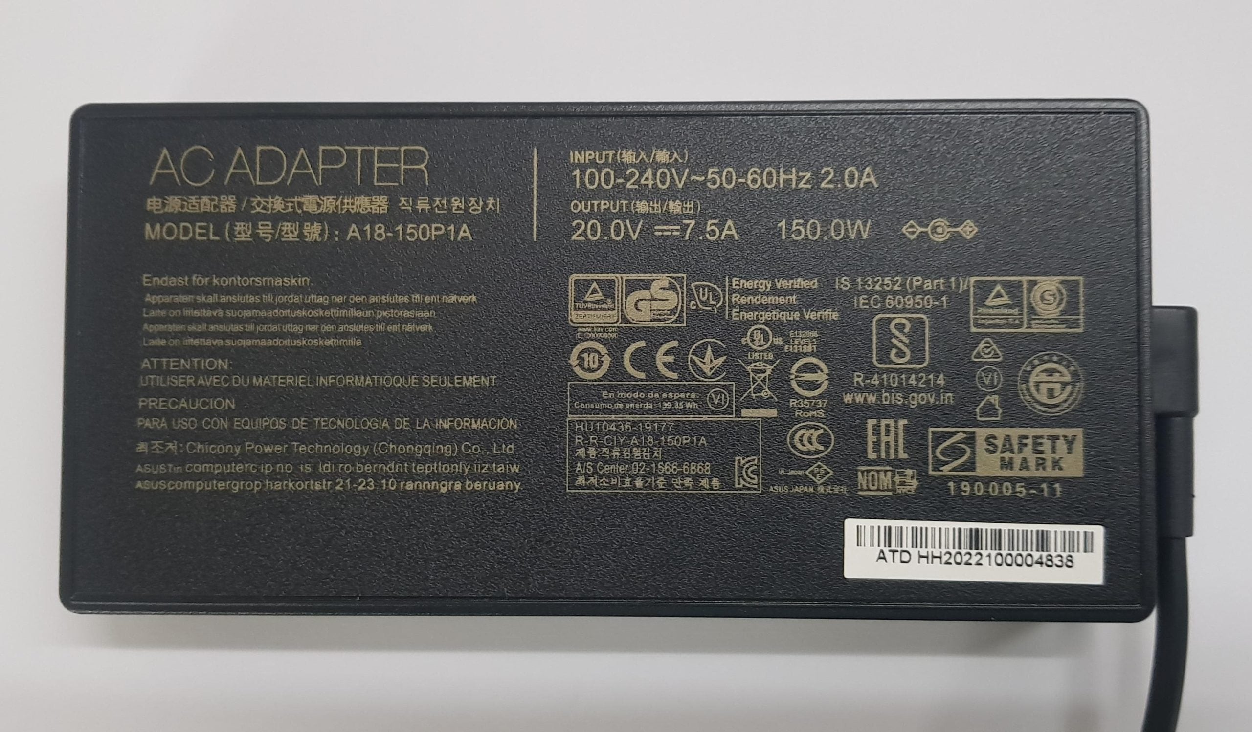 150W Dell Laptop charger for Dell PA-1151-06D2, DA150PM100-00 PA-5M10 J408P ADP-150RB B 20V 7.5A Laptop Charger JS Bazar