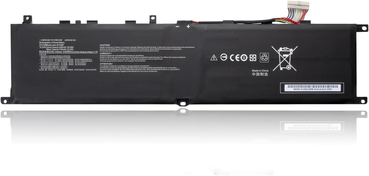 BTY-M57 4ICP6/35/140 Battery Compatible for MSI GP66 GP76 Leopard 10UE 10UG 10UH 11UE 11UG 11UH MSI Vector GP66 GP76 12UE 12UG 12UGS 12UH Series(15.2V 65Wh 4280mAh) Laptop Battery JS Bazar
