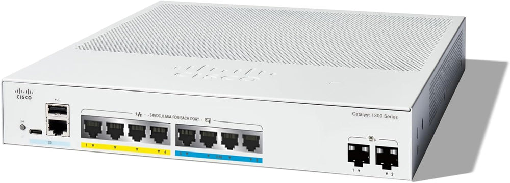 Cisco Catalyst 1300-8MGP-2X Managed Switch, 4 Port GE, 4 Port 2.5GE, PoE, 2x10GE SFP+ (C1300-8MGP-2X)