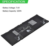 9MGCD Laptop Battery for Dell Venue 11 Pro 5130 5130-9356 7130 7139 32 5130 T06G 7140 Series Tablet 09MGCD T8NH4 0T8NH4 XMFY3 0XMFY3 XRXMG 312-1453 451-BBGS 451-BBIN VYP88 0XRXMG 7.4V 32Wh Laptop Batteries JS Bazar
