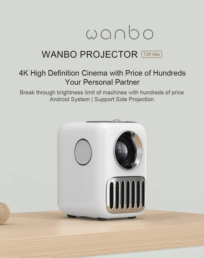 Wanbo T2R Max Smart LCD Projector, LED Support 1080P, 250 ANSI Lumen, 1.35:1/16:9 Ratio, 40-120'' Screen Size, USB Connection - JS Bazar