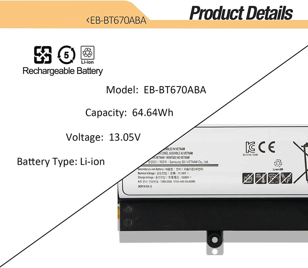 EB-BT670ABA EB-BT670ABE Laptop Battery for Samsung Galaxy View 18.4