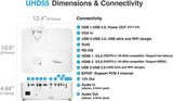 Optoma UHD55 Projector, DLP Technology, 3600 ANSI Lumens, UHD 3840x2160 Resolution, 16:9 Aspect Ratio, 1.3x Zoom Projectors JS Bazar