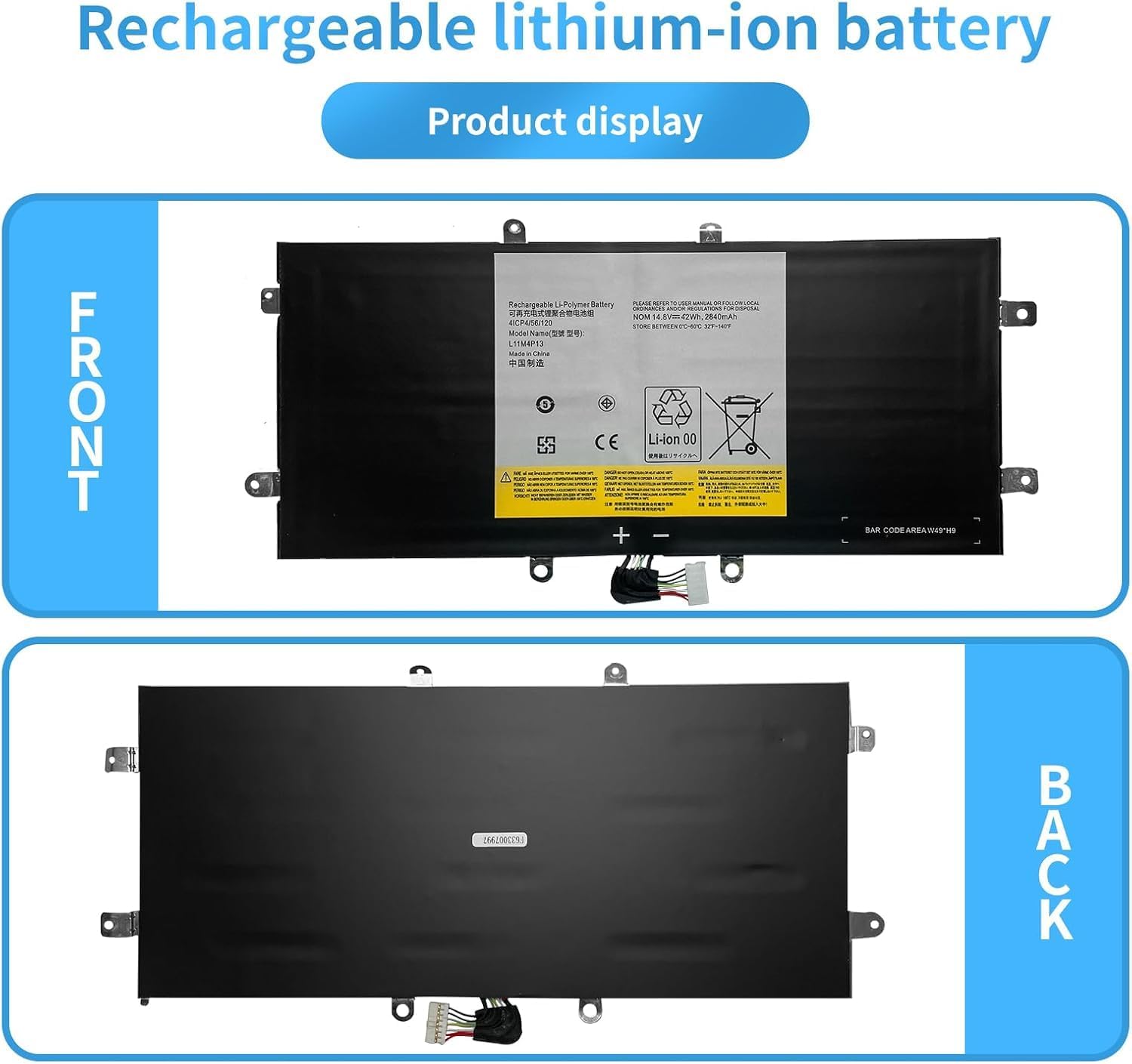 L11M4P13 Laptop Battery for Lenovo IdeaPad Yoga 11/11S 11 11S Ultrabook Series 4ICP4/56/120（14.8V 2840mAh 42Wh） Laptop Batteries JS Bazar