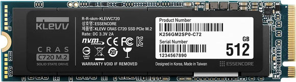 Klevv Cras C720 M.2 NVMe Internal Solid State Drive, PCle Gen3 x4, 512GB, 3D TLC NAND R/W, Up to 3400MB/s & 2400MB/s : K512GM2SP0-C72