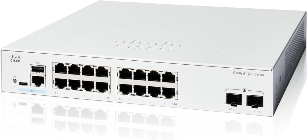 Cisco Catalyst 1200-16T-2G Smart Switch, 16 Port GE, 2x1GE SFP, (C1200-16T-2G) (Used)