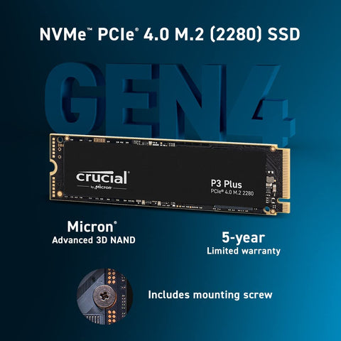 Crucial 4TB P3 Plus NVMe PCIe 4.0 Internal SSD, Micron 3D NAND, 1.5Mn Hour MTTF : CT4000P3PSSD8