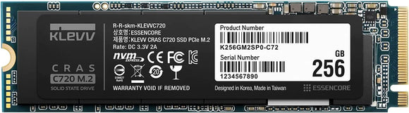 Klevv Cras C720 M.2 NVMe Internal Solid State Drive, PCle Gen3 x4, 256GB, 3D TLC NAND R/W, Up to 3200MB/s & 1300MB/s : K256GM2SP0-C72