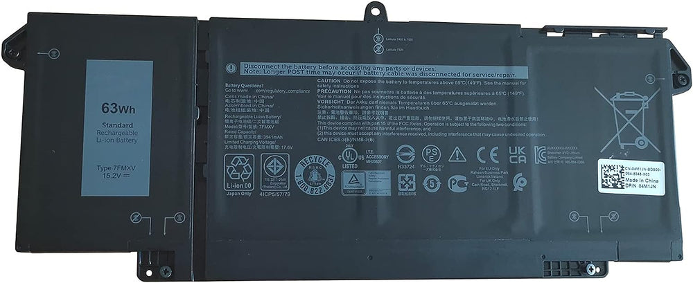 Laptop Battery Compatible for Dell Battery 63Wh 4-Cell 3491mAh 15.2V Latitude 5320 7420 7520 Type: 7FMXV 4M1JN - JS Bazar