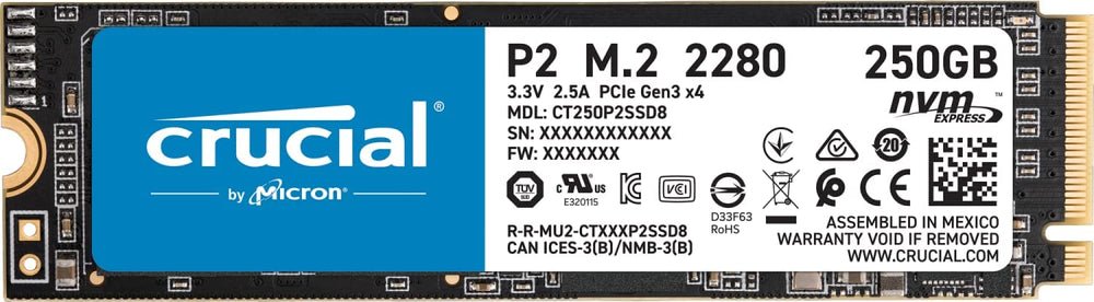 Crucial P2 250GB 3D NAND NVMe PCIe M.2 SSD : CT250P2SSD8 - JS Bazar